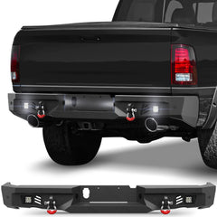 Fits 2015-2016-2017-2018 Ram 1500 Rebel Rear Bumper Steel Bumper w/Winch Plate LED Lights - POFENZE