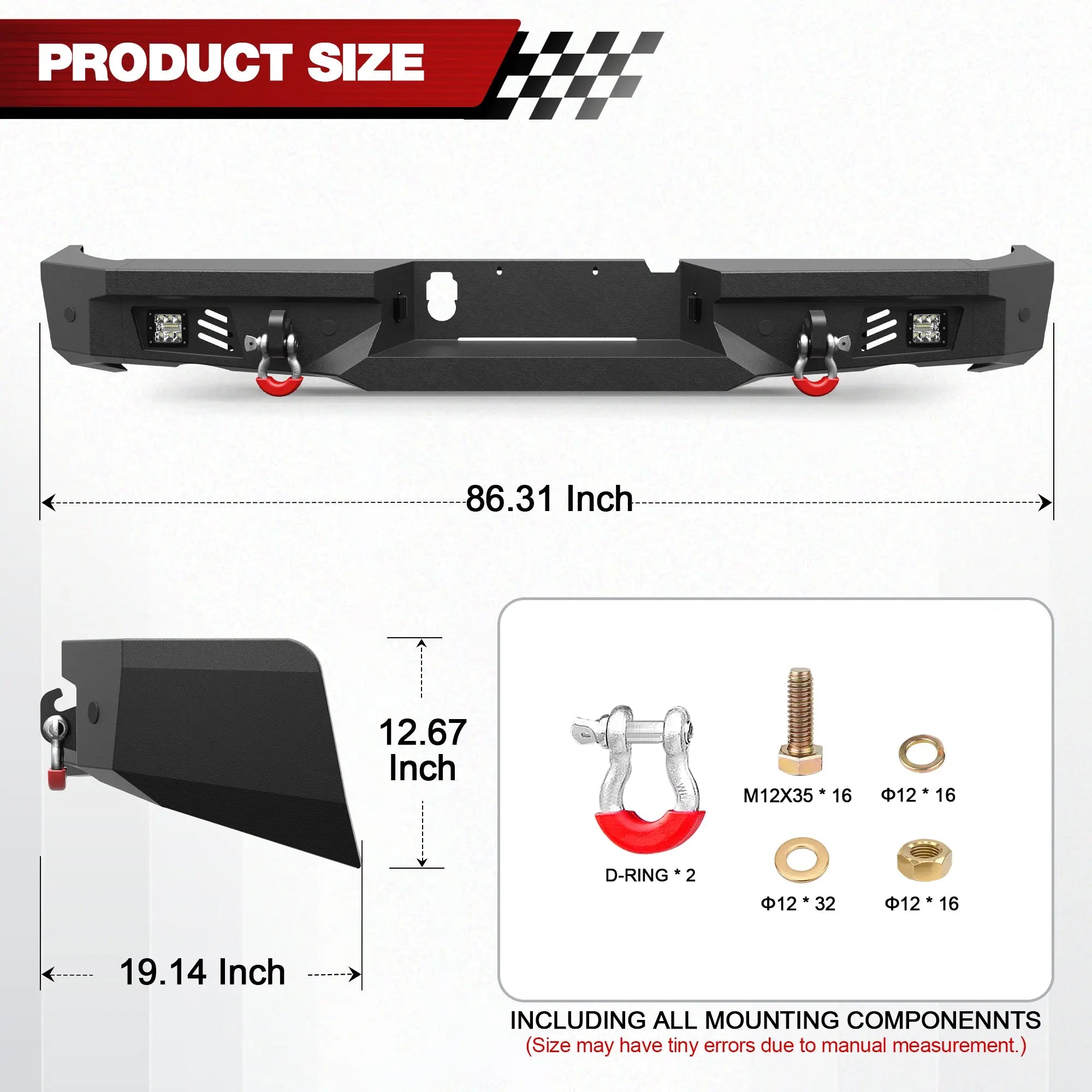 Fits 2015-2016-2017-2018 Ram 1500 Rebel Rear Bumper Steel Bumper w/Winch Plate LED Lights - POFENZE