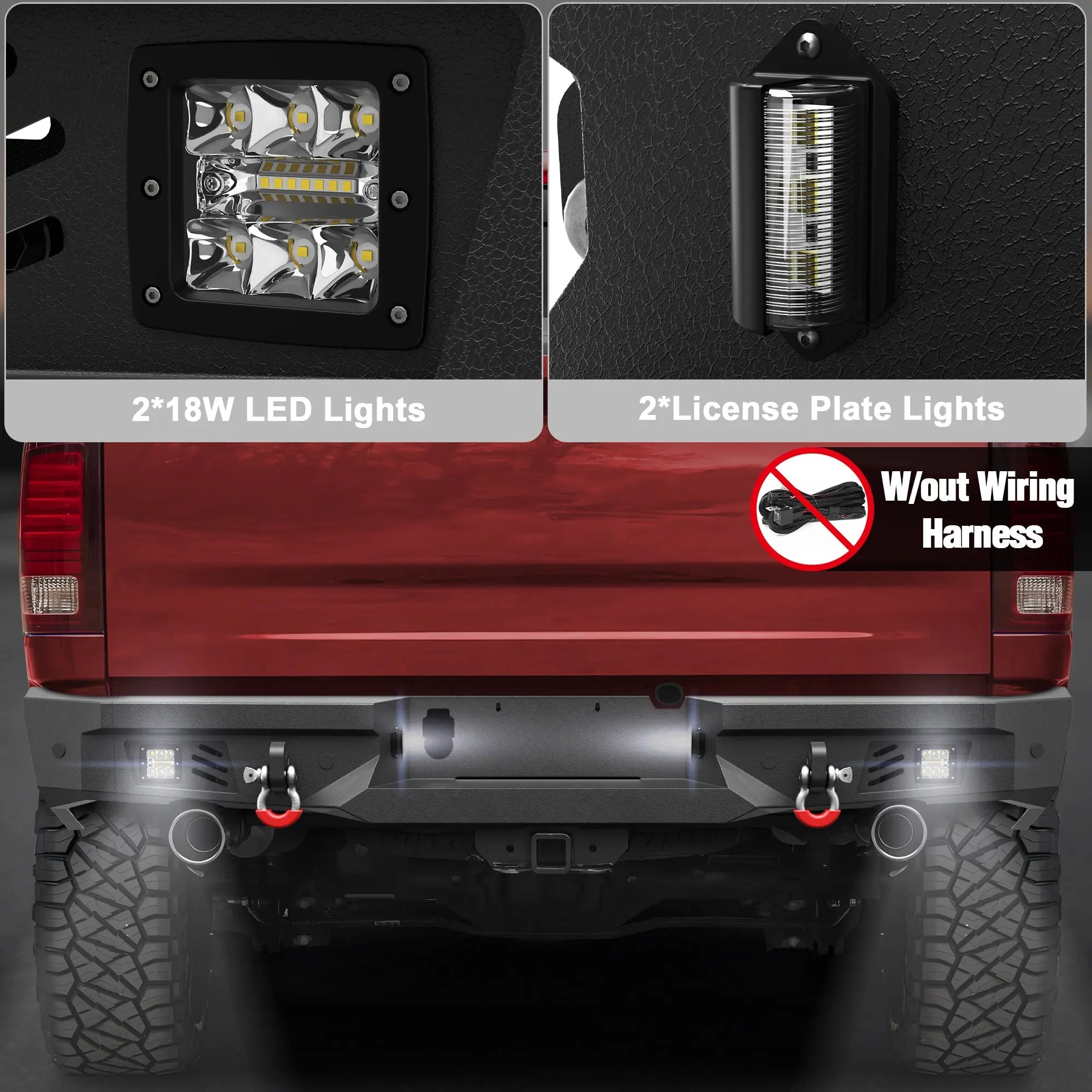 Fits 2015-2016-2017-2018 Ram 1500 Rebel Rear Bumper Steel Bumper w/Winch Plate LED Lights - POFENZE