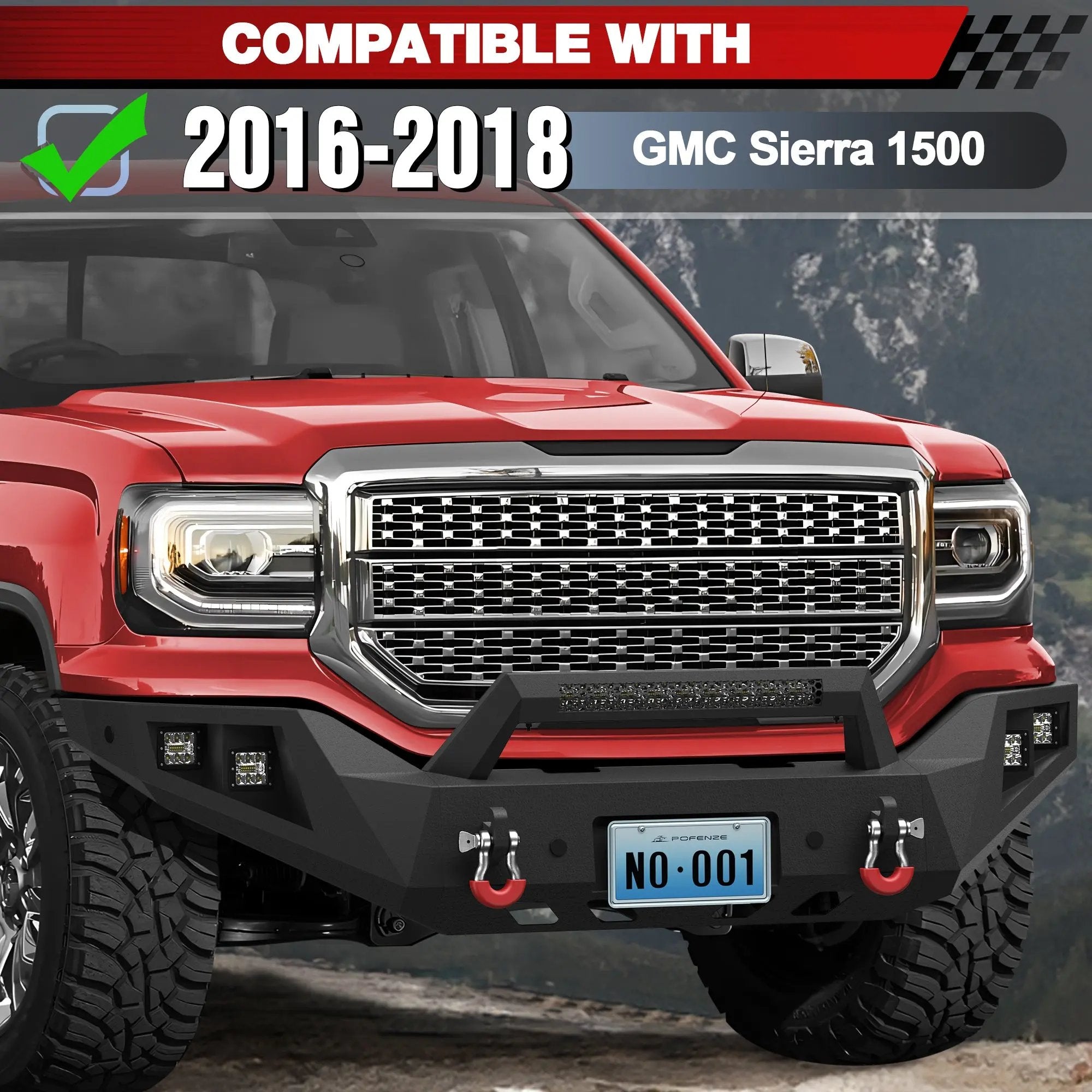Aftermarket Truck Bumpers Fits 2016 2017 2018 GMC Sierra 1500 Front Bumper with Winch Plate - POFENZE