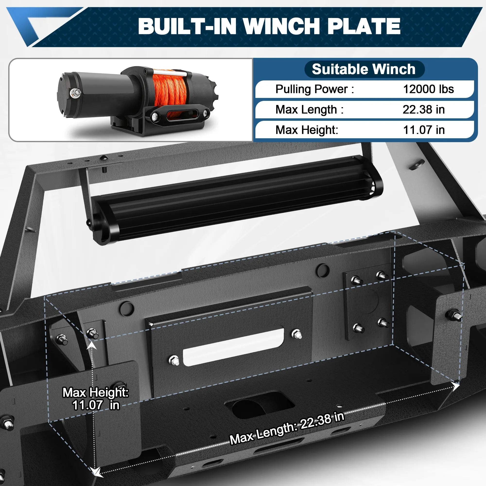 Fits 2021-2024 Ford F150 Front Bumper Winch Front Bumper Textured Black Off Road Bumper with Light Bar POFENZE