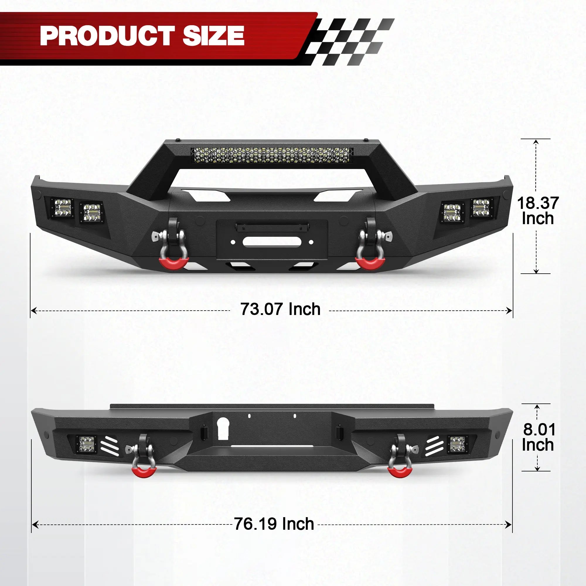 For 1992-1993-1994-1995-1996-1997-1998-1999 Chevy Suburban Tahoe & GMC Yukon Bumper Combo Steel Offroad Front and Rear Bumper with Winch Plate and Lights - POFENZE