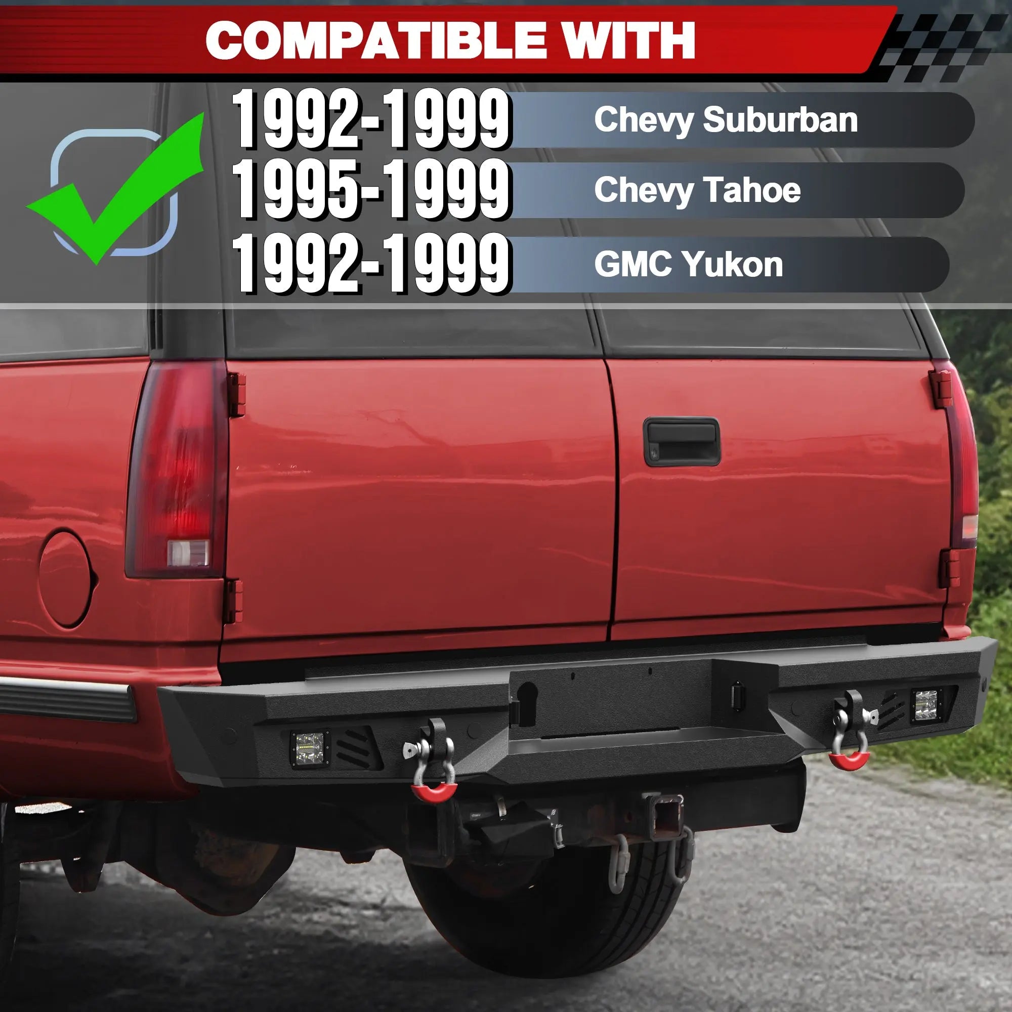 For 1992-1993-1994-1995-1996-1997-1998-1999 Chevy Suburban Tahoe & GMC Yukon Bumper Combo Steel Offroad Front and Rear Bumper with Winch Plate and Lights - POFENZE