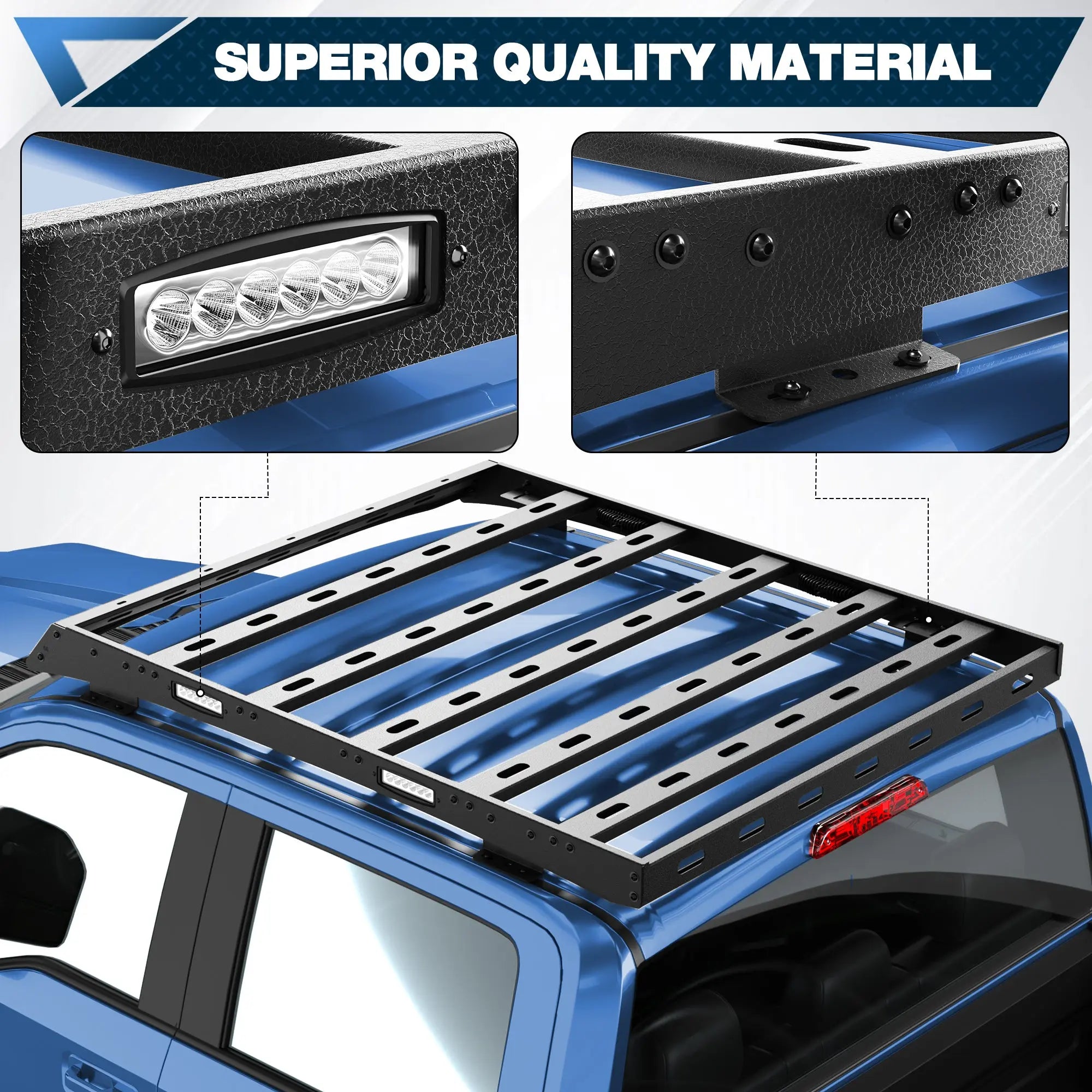 For 2017-2022 Ford F250/F350/F450 Roof Rack Car Roof Cargo Carrier Overlanding Roof Rack Cargo Baskets with Lights POFENZE