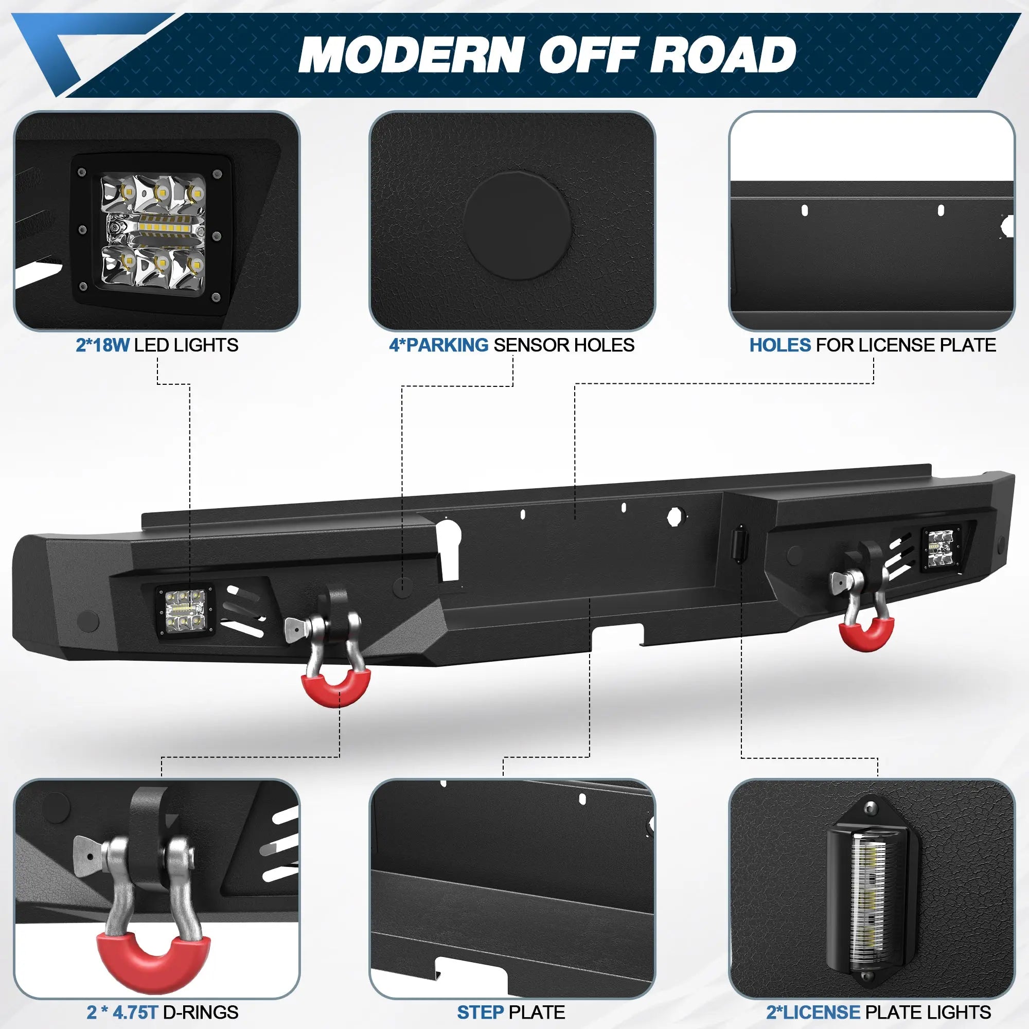 For 2019-2023 Ford Ranger Front and Rear Bumper Set Off Road Steel Bumper w/Winch Plate and Lights POFENZE