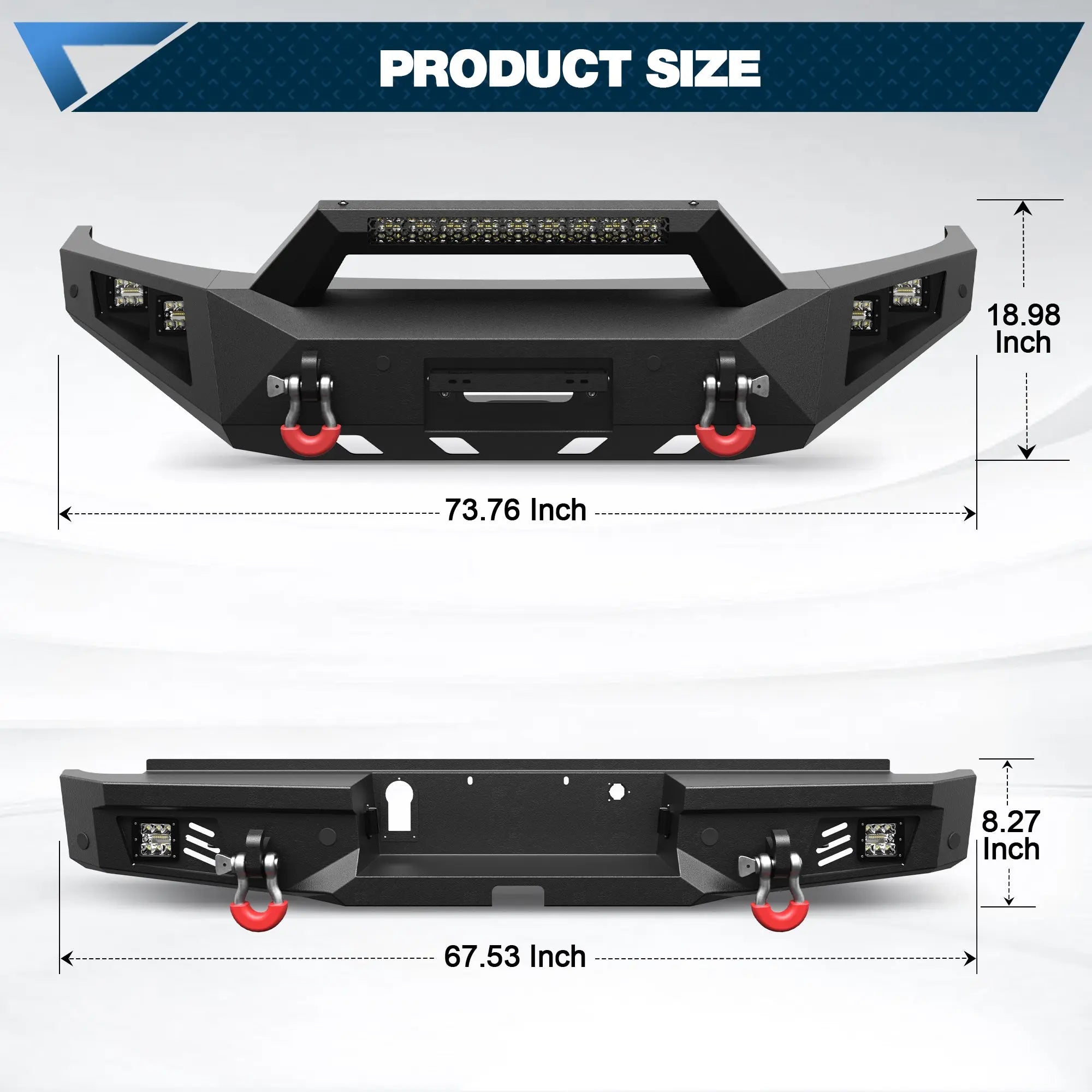 For 2019-2023 Ford Ranger Front and Rear Bumper Set Off Road Steel Bumper w/Winch Plate and Lights POFENZE