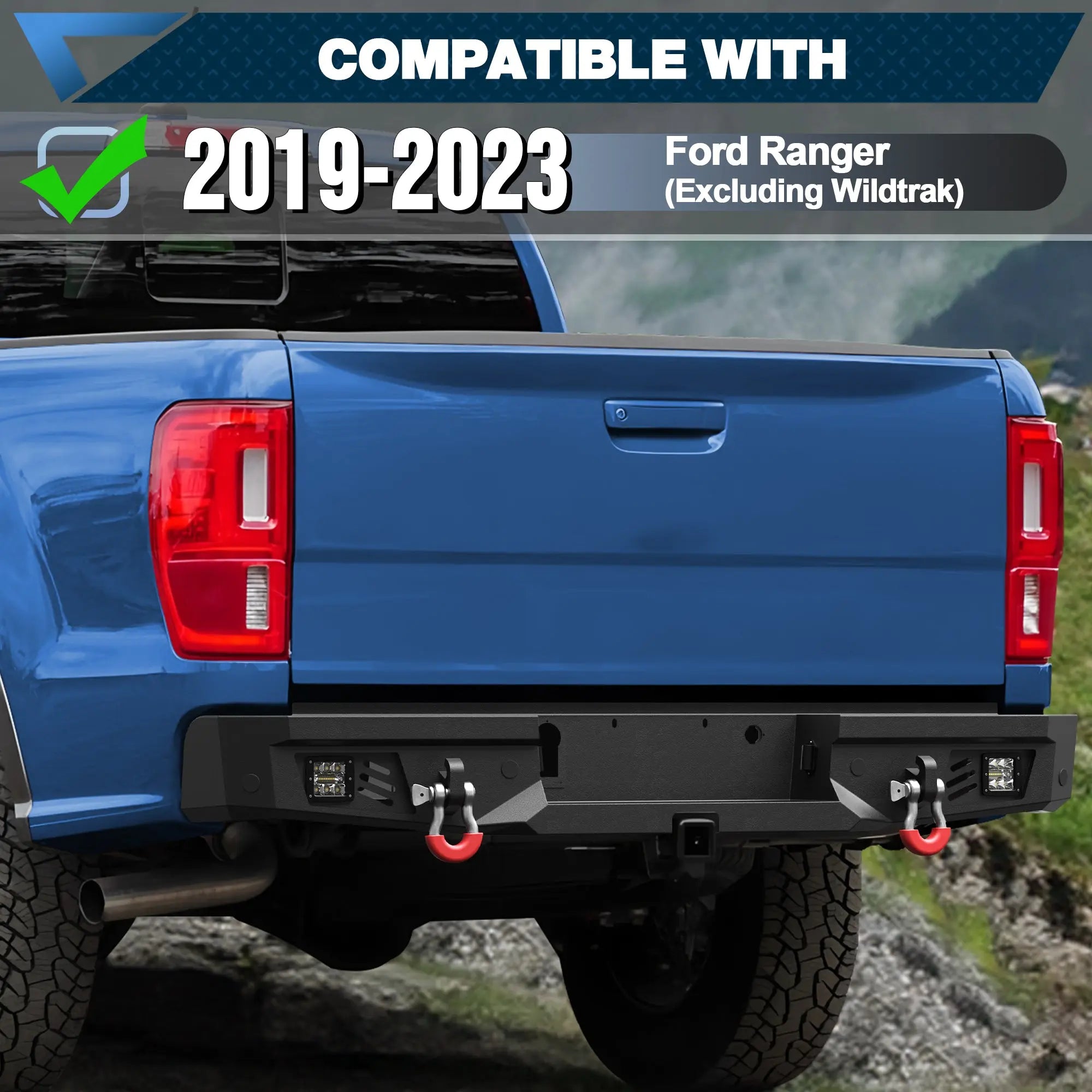 For 2019-2023 Ford Ranger Front and Rear Bumper Set Off Road Steel Bumper w/Winch Plate and Lights POFENZE