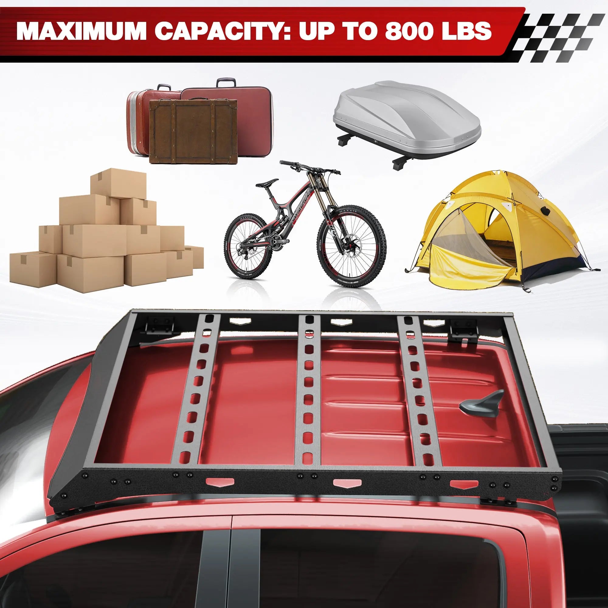 For 2019-2025 Ford Ranger Roof Rack Heavy Duty Truck Roof Rack 800LBS Capacity Cargo Basket Carrier for Camping, Overlanding, Road Trip - POFENZE