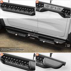 Ranger Running Boards Two Raised Side Step Ford Ranger 2019-2026 SuperCrew(4 Door), 2 Stairs Step Rails Powder Coated Black Carbon Steel Nerf Bars POFENZE