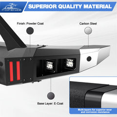 Front Bumper Compatible with 2007-2014 1st Gen Toyota FJ Cruiser Rock Crawler Bumper Equipped with Winch Plate, 1 x 144W LED Long Light Bar, 4 x 18W LED Lights, D-rings & License Plate Bracket POFENZE