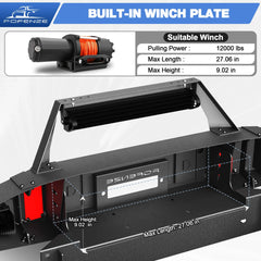 Front Bumper Compatible with 2007-2014 1st Gen Toyota FJ Cruiser Rock Crawler Bumper Equipped with Winch Plate, 1 x 144W LED Long Light Bar, 4 x 18W LED Lights, D-rings & License Plate Bracket POFENZE
