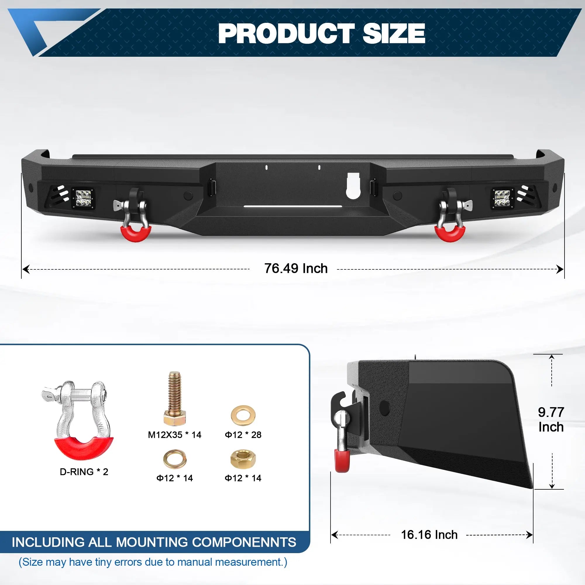 Front Bumper Compatible with Dodge Ram 1500 2013-2018 (Exclude Rebel) and Ram 1500 2019-2023 Classic, with Winch Plate, LED Lights and D-rings POFENZE