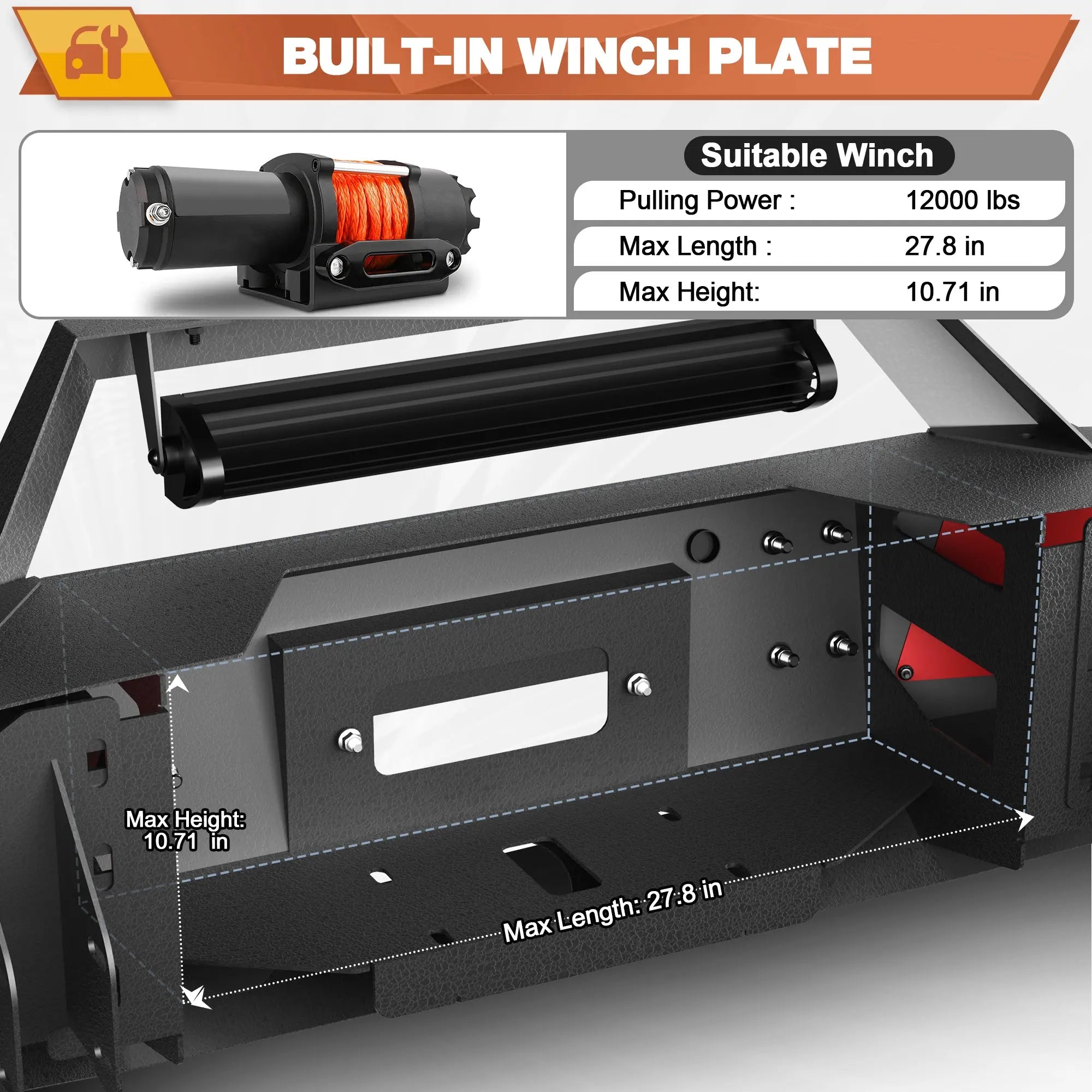 Front Bumper Compatible with Dodge Ram 2500 3500 2010-2018, Textured Black Pickup Truck Bumper for Dodge Ram 2500/3500 2010-2018, with Winch Plate, Lights and D-rings POFENZE