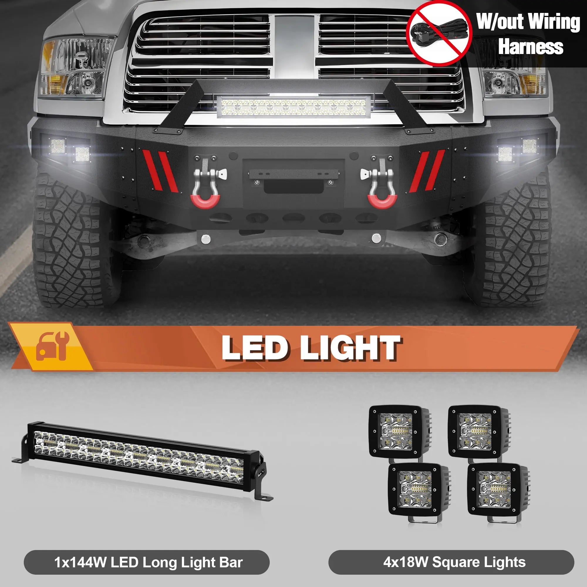 Front Bumper Compatible with Dodge Ram 2500 3500 2010-2018, Textured Black Pickup Truck Bumper for Dodge Ram 2500/3500 2010-2018, with Winch Plate, Lights and D-rings POFENZE