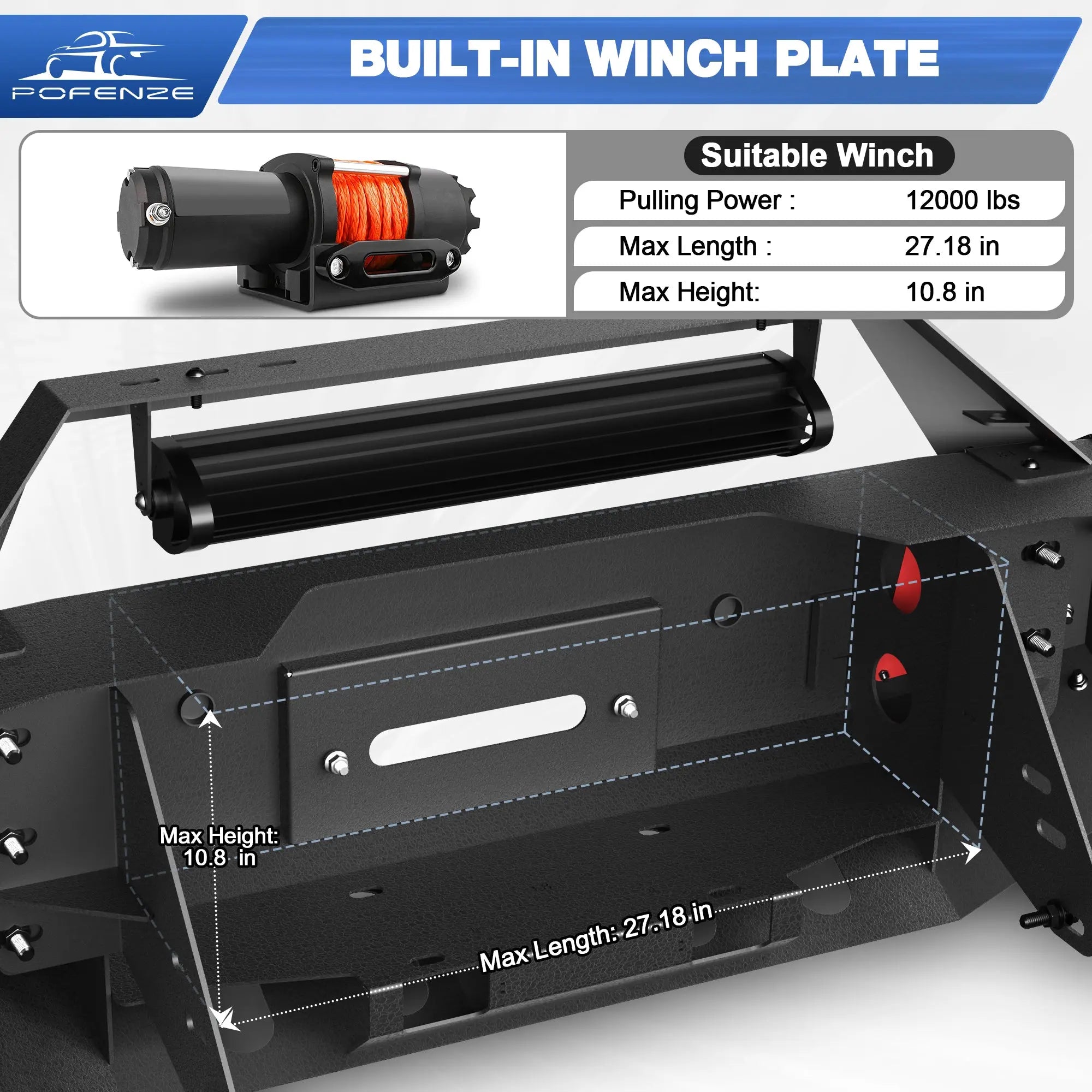 Front Bumper Compatible with GMC Sierra 2500/3500 HD 2011-2014, Textured Black Pickup Truck Bumper for 2011-2014 GMC Sierra 2500 3500, with Winch Plate, Lights and D-rings POFENZE