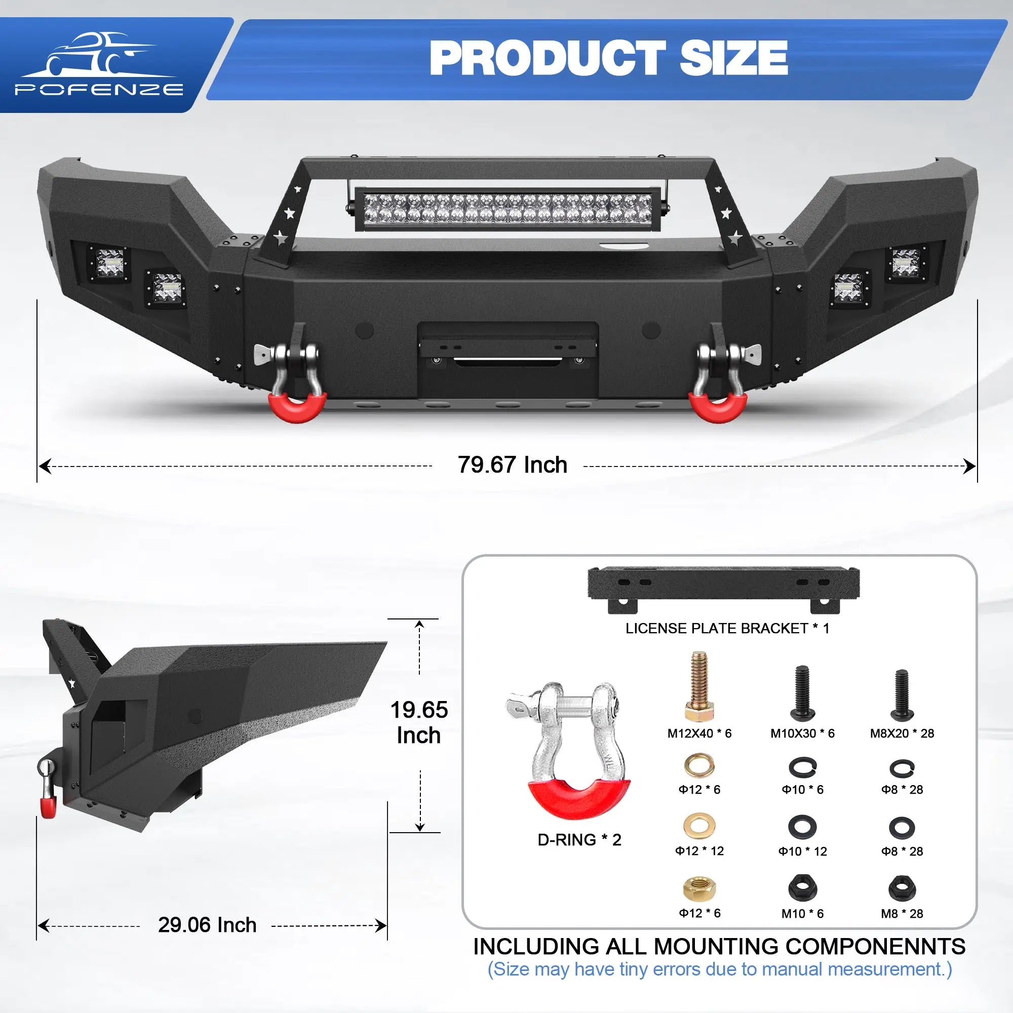 Front Bumper Compatible with GMC Sierra 2500/3500 HD 2015-2019, Textured Black Pickup Truck Bumper for 2015-2019 GMC Sierra 2500 3500, with Winch Plate, Lights and D-rings POFENZE