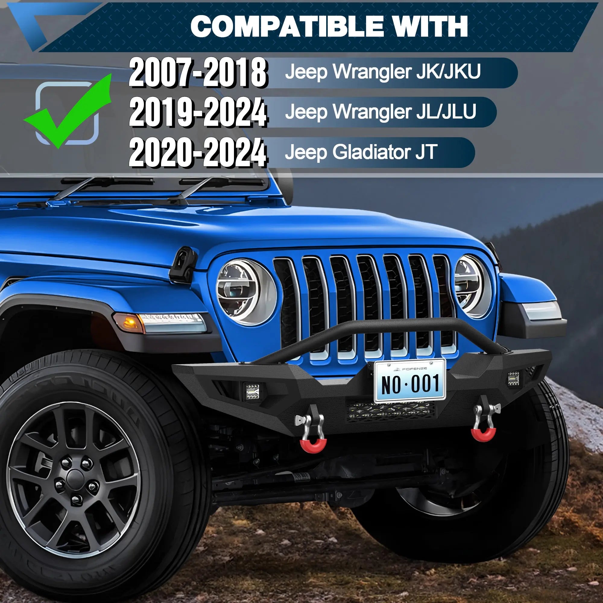 Front Bumper Compatible with Jeep 2007-2024 Wrangler JK JL JT POFENZE