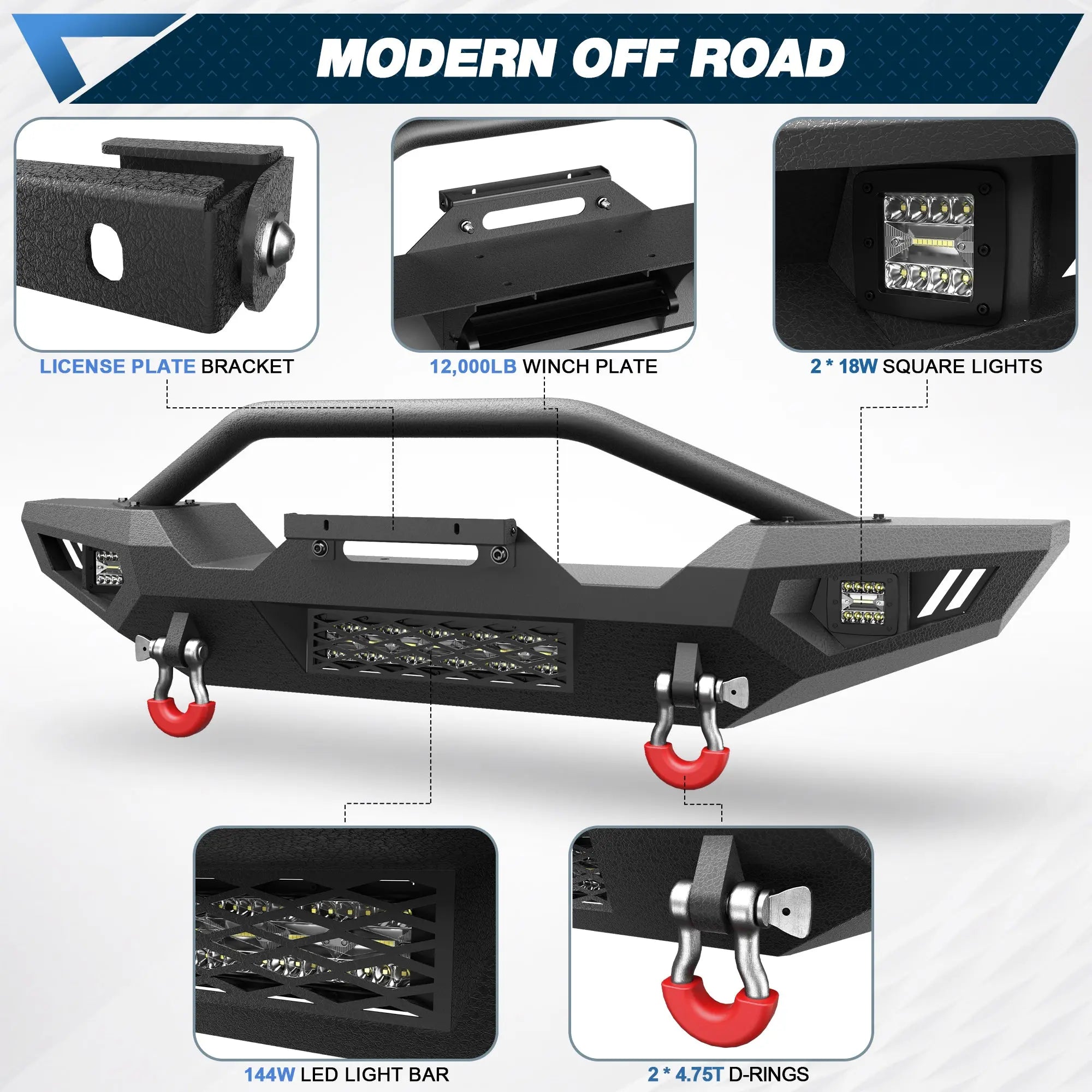 Front Bumper Compatible with Jeep 2007-2024 Wrangler JK JL JT POFENZE