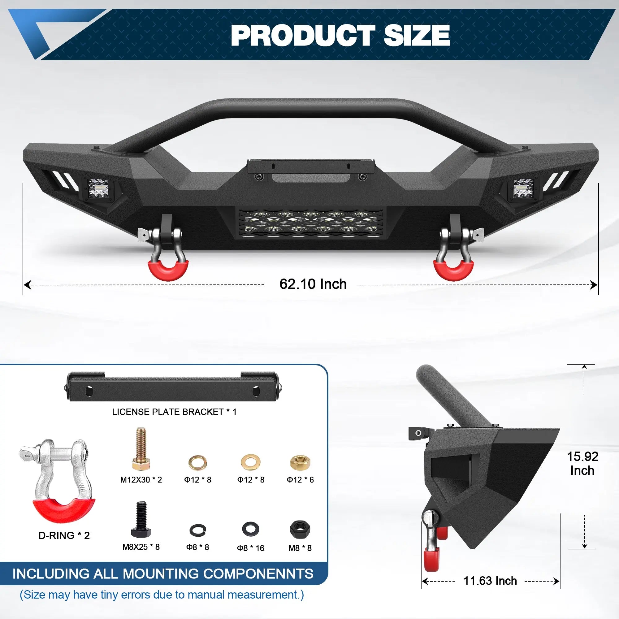 Front Bumper Compatible with Jeep 2007-2024 Wrangler JK JL JT POFENZE