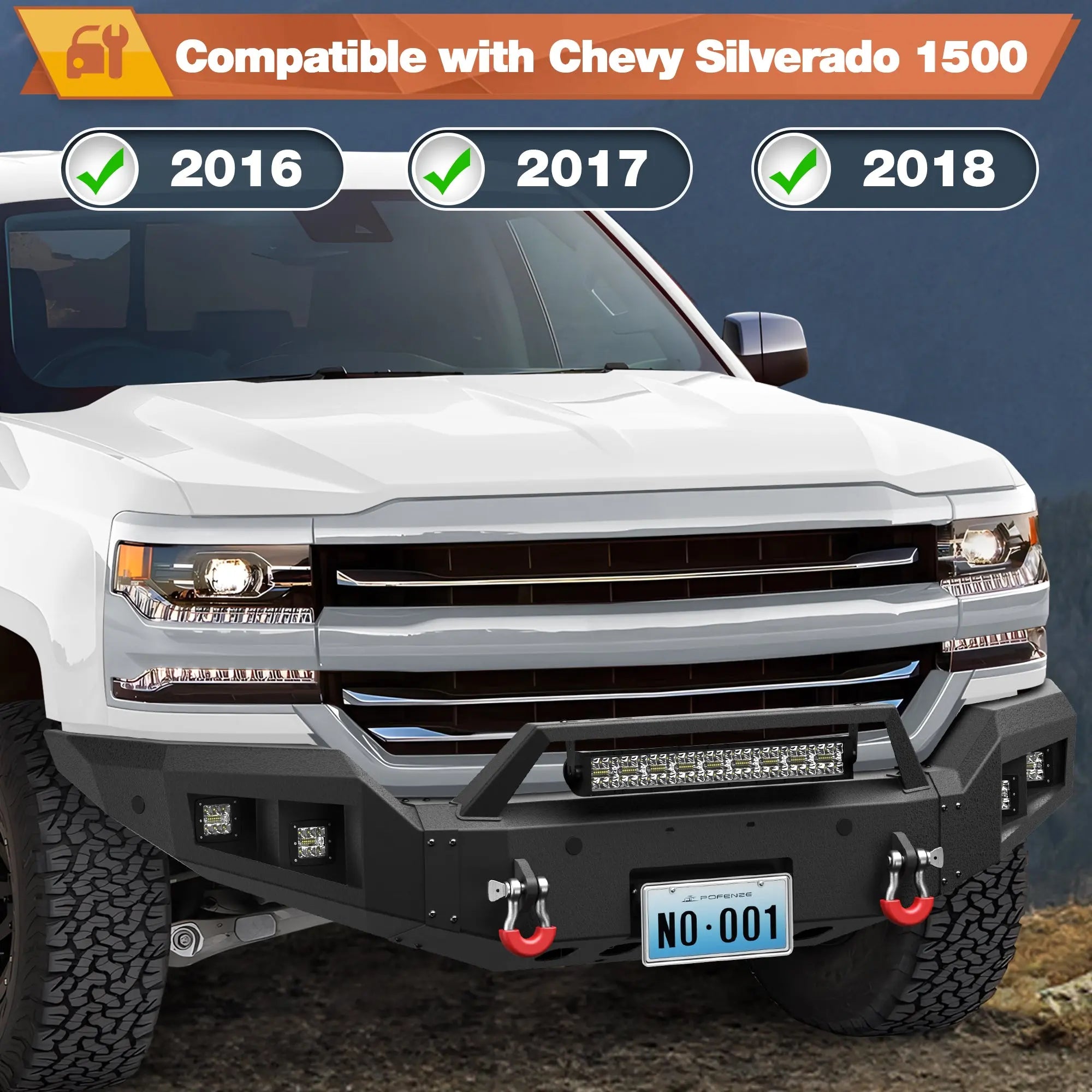 Front Bumper Compatible with Silverado 1500 Truck Bumper for Chevy Silverado 2016-2018 POFENZE