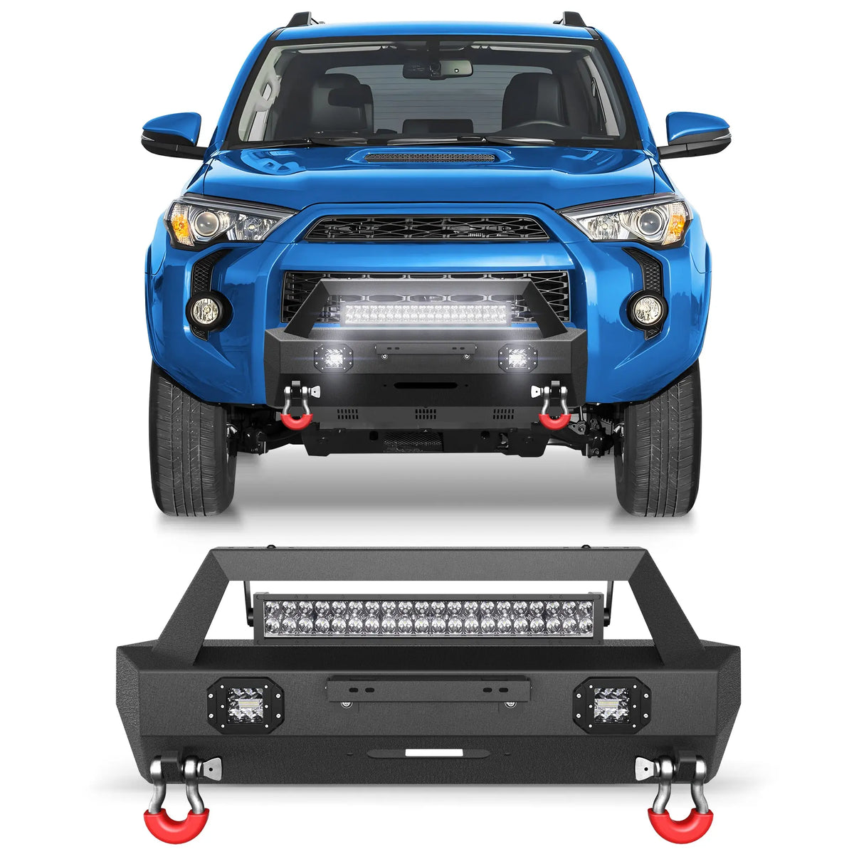 Front Bumper Compatible with Toyota 5th Gen 4Runner 2010-2023 Truck Bumper with 3 LED Lights D-rings POFENZE