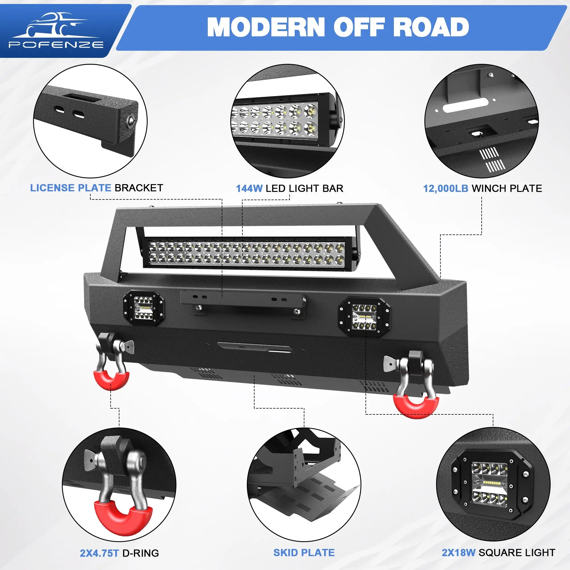 Front Bumper Compatible with Toyota 5th Gen 4Runner 2010-2023 Truck Bumper with 3 LED Lights D-rings POFENZE