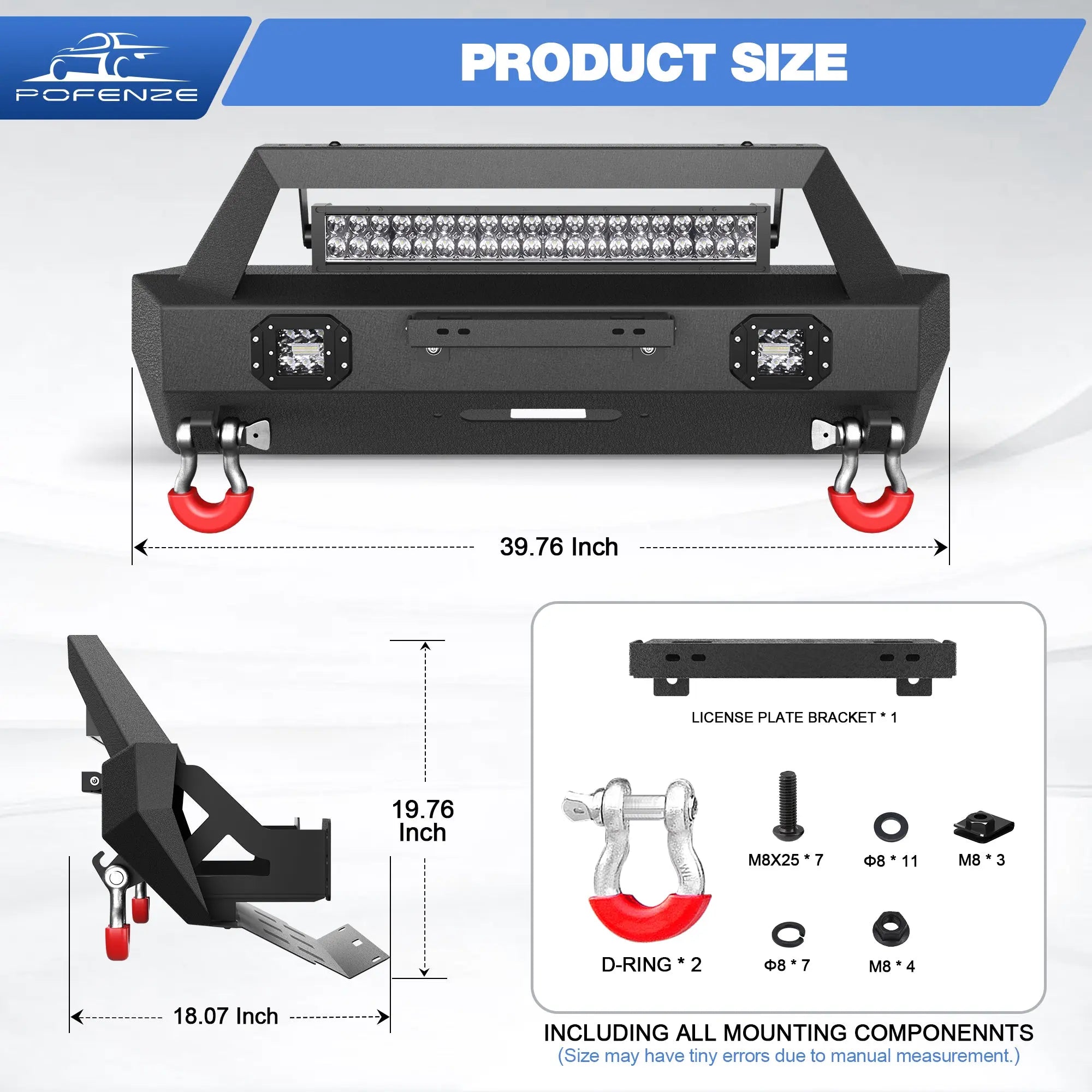 Front Bumper Compatible with Toyota 5th Gen 4Runner 2010-2023 Truck Bumper with 3 LED Lights D-rings POFENZE