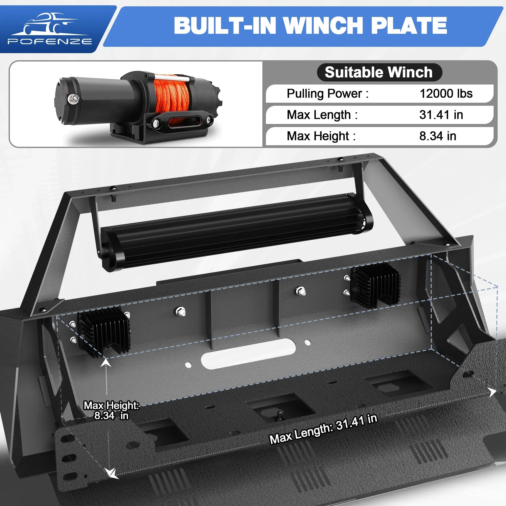 Front Bumper Compatible with Toyota 5th Gen 4Runner 2010-2023 Truck Bumper with 3 LED Lights D-rings POFENZE
