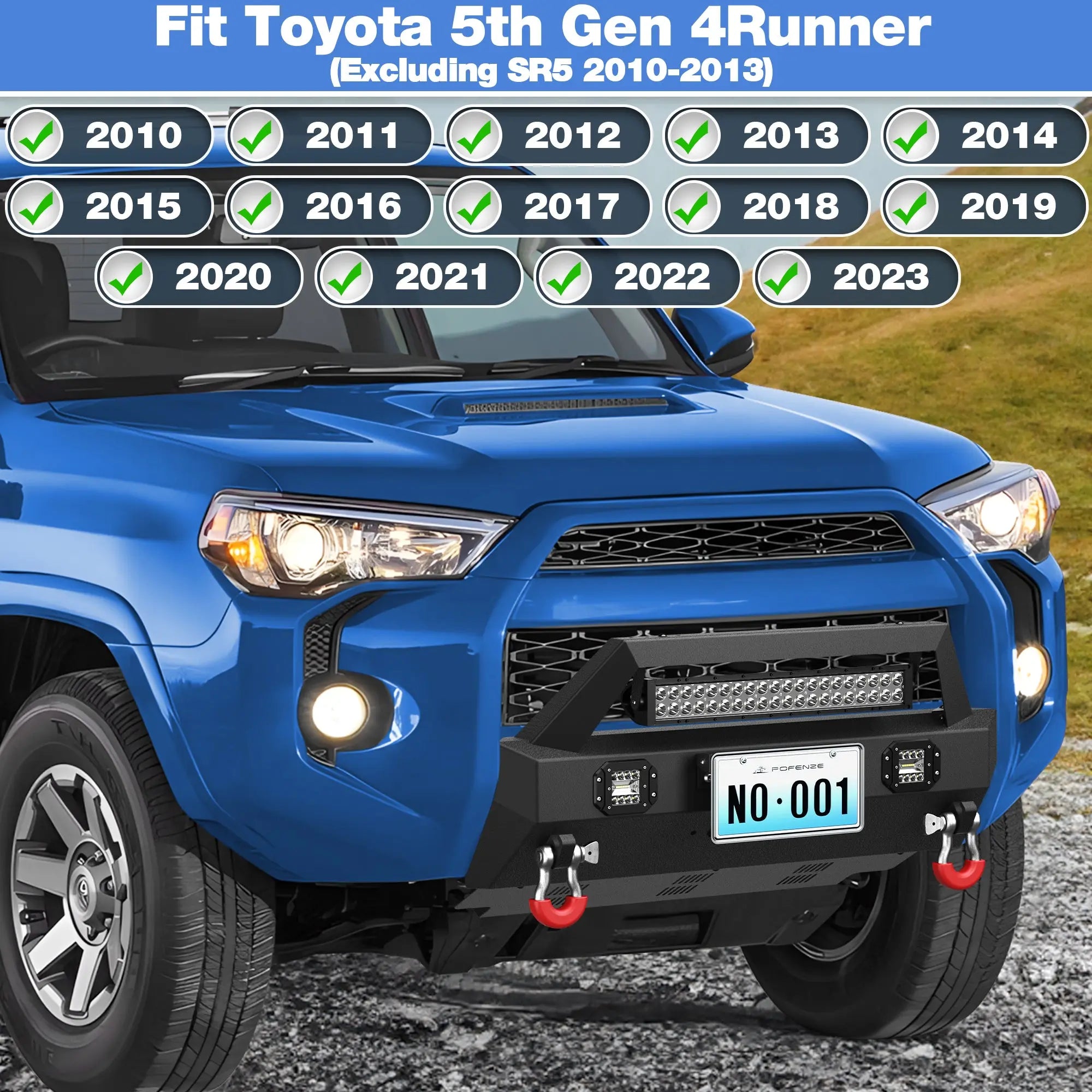 Front Bumper Compatible with Toyota 5th Gen 4Runner 2010-2023 Truck Bumper with 3 LED Lights D-rings POFENZE