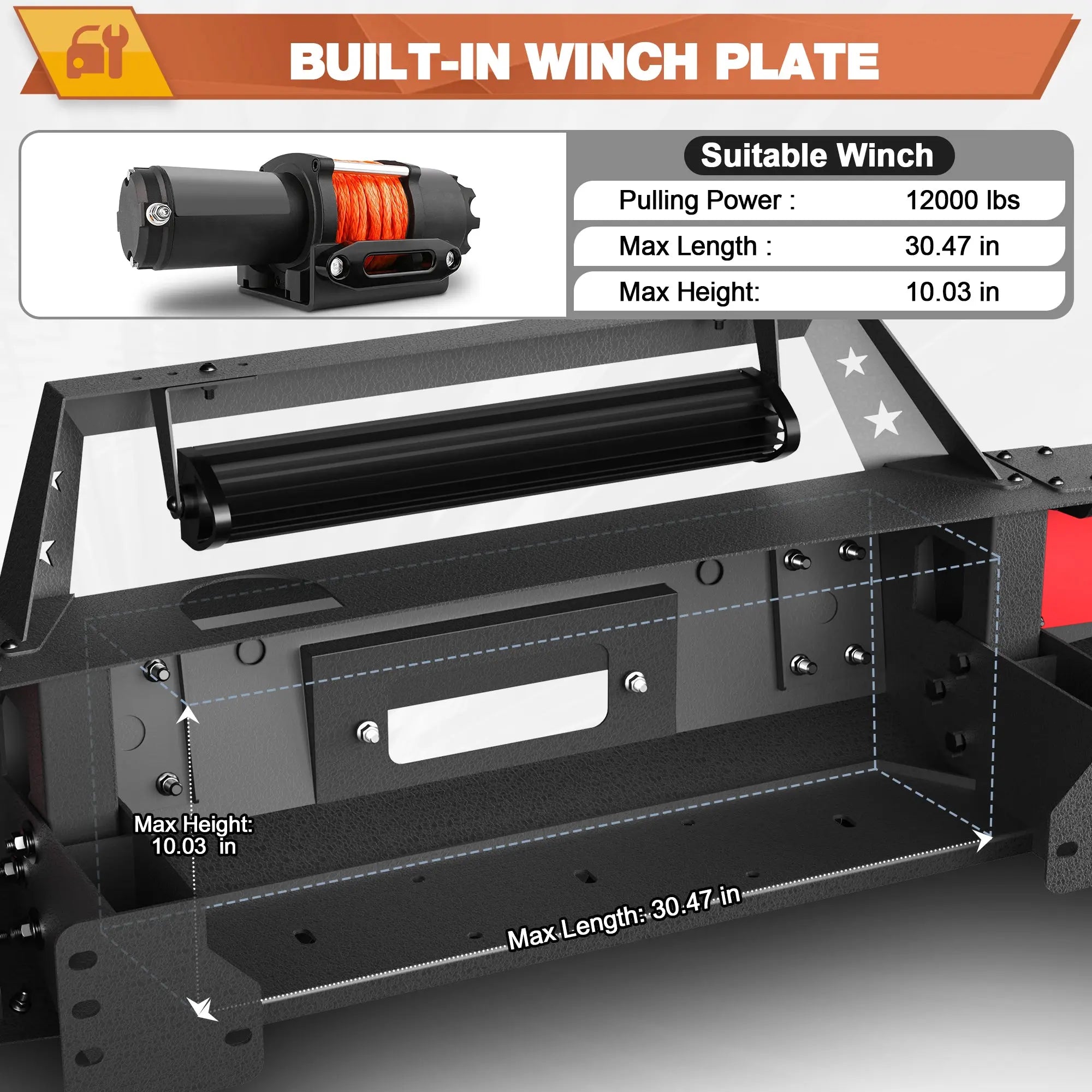 Front Bumper Compatible with Toyota Tundra 2014-2021, Textured Black Pickup Bumper for Tundra 2014 2015 2016 2017 2018 2019 2020 2021, w/Winch Plate, Lights, D-rings, License Plate Bracket POFENZE