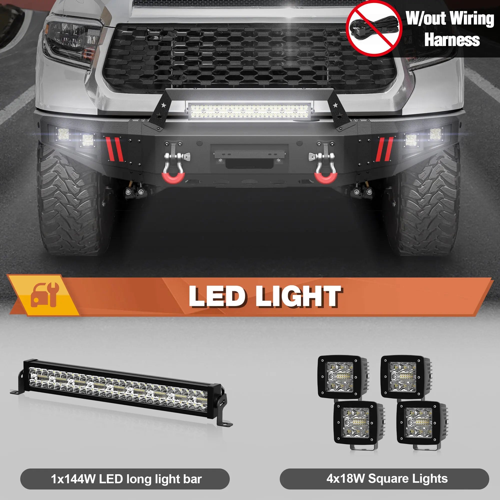 Front Bumper Compatible with Toyota Tundra 2014-2021, Textured Black Pickup Bumper for Tundra 2014 2015 2016 2017 2018 2019 2020 2021, w/Winch Plate, Lights, D-rings, License Plate Bracket POFENZE