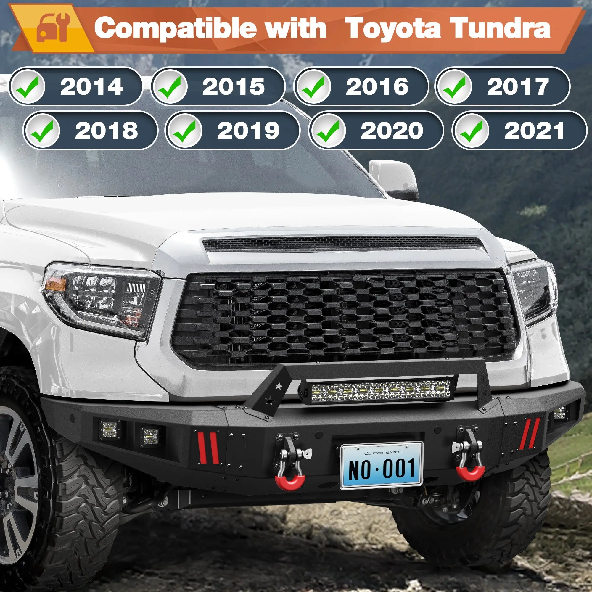 Front Bumper Compatible with Toyota Tundra 2014-2021, Textured Black Pickup Bumper for Tundra 2014 2015 2016 2017 2018 2019 2020 2021, w/Winch Plate, Lights, D-rings, License Plate Bracket POFENZE
