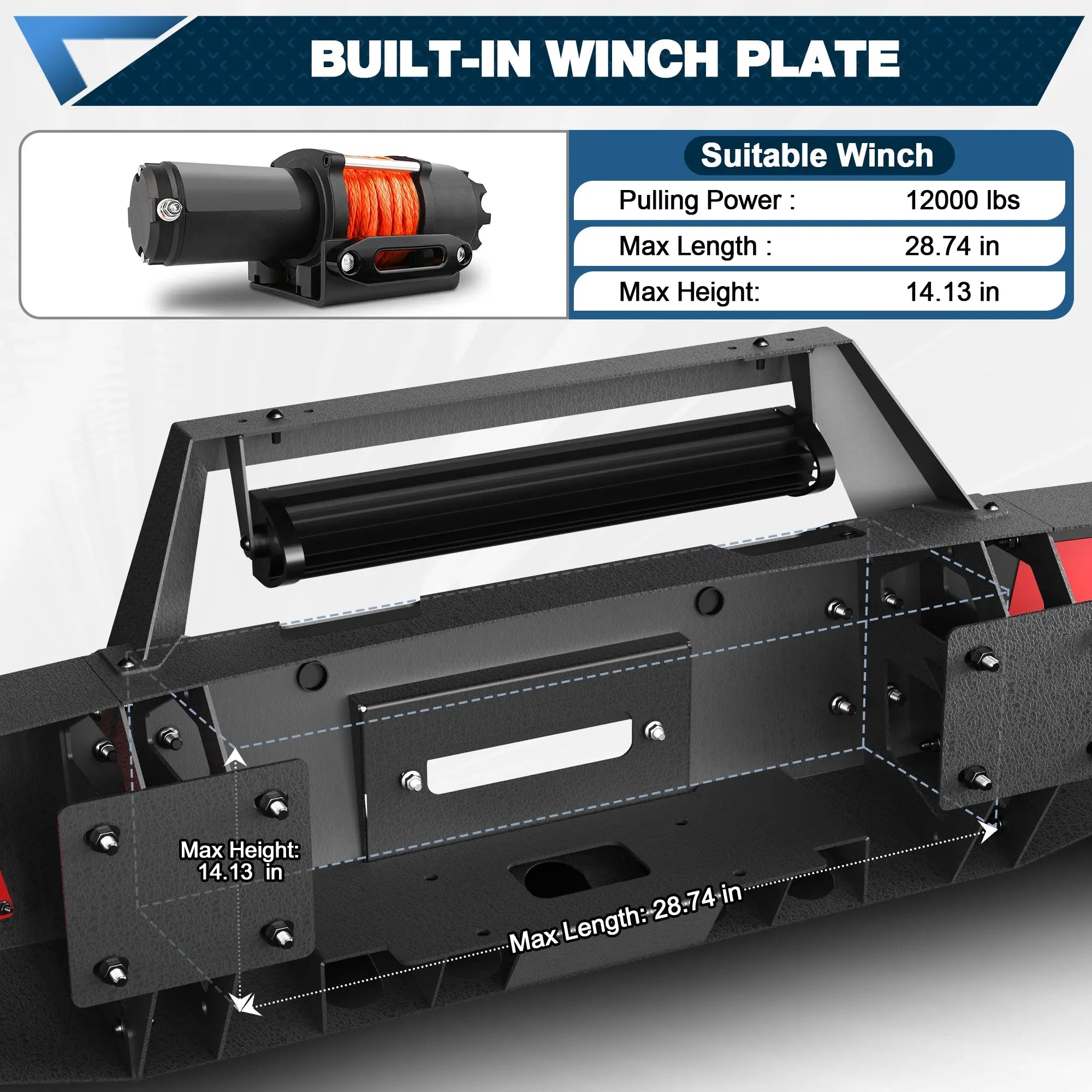 Front Bumper Full Width Offroad Bumper for 2020-2023 Chevrolet Silverado 2500/3500 w/Winch Plate, 144W Light Bar, 4x18w Lights, D-rings, License Plate Bracket POFENZE