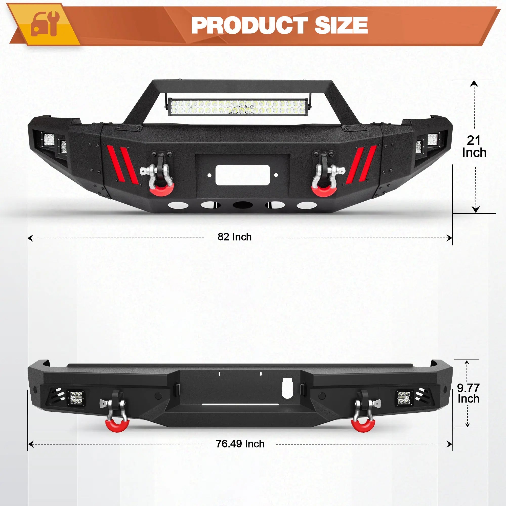 Front Bumper + Rear Bumper for RAM 2500/3500 HD 2010-2018, Full Width Steel Bumper Combo with Winch Plate, LED Light Bar, D-rings, Compatible with 2010-2018 Dodge Ram 2500/3500 HD, Textured Black POFENZE