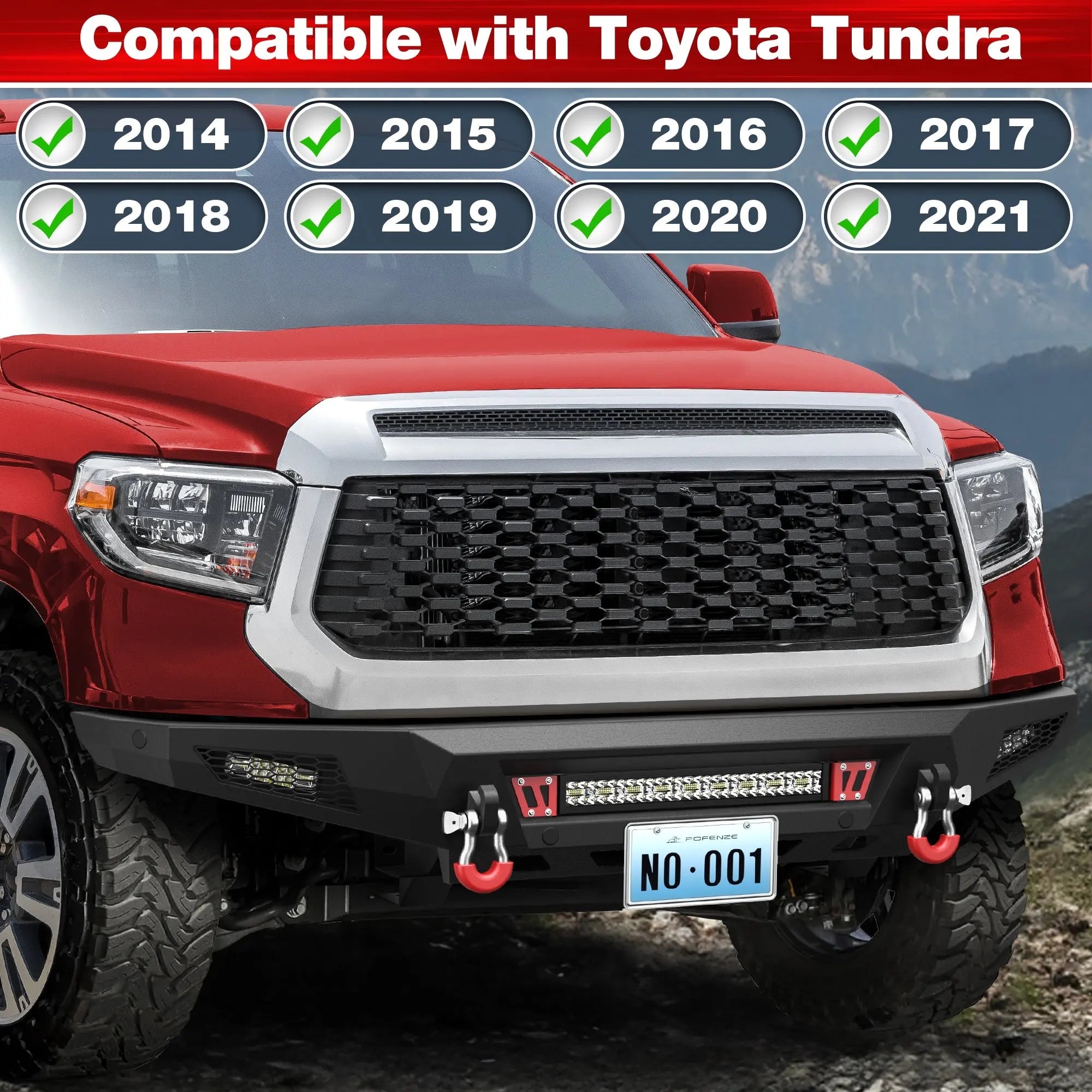 Front Bumper and Rear Bumper Fits 2014-2021 Toyota Tundra Front / Rear Truck Bumper With Sensor Holes & LED Lights POFENZE