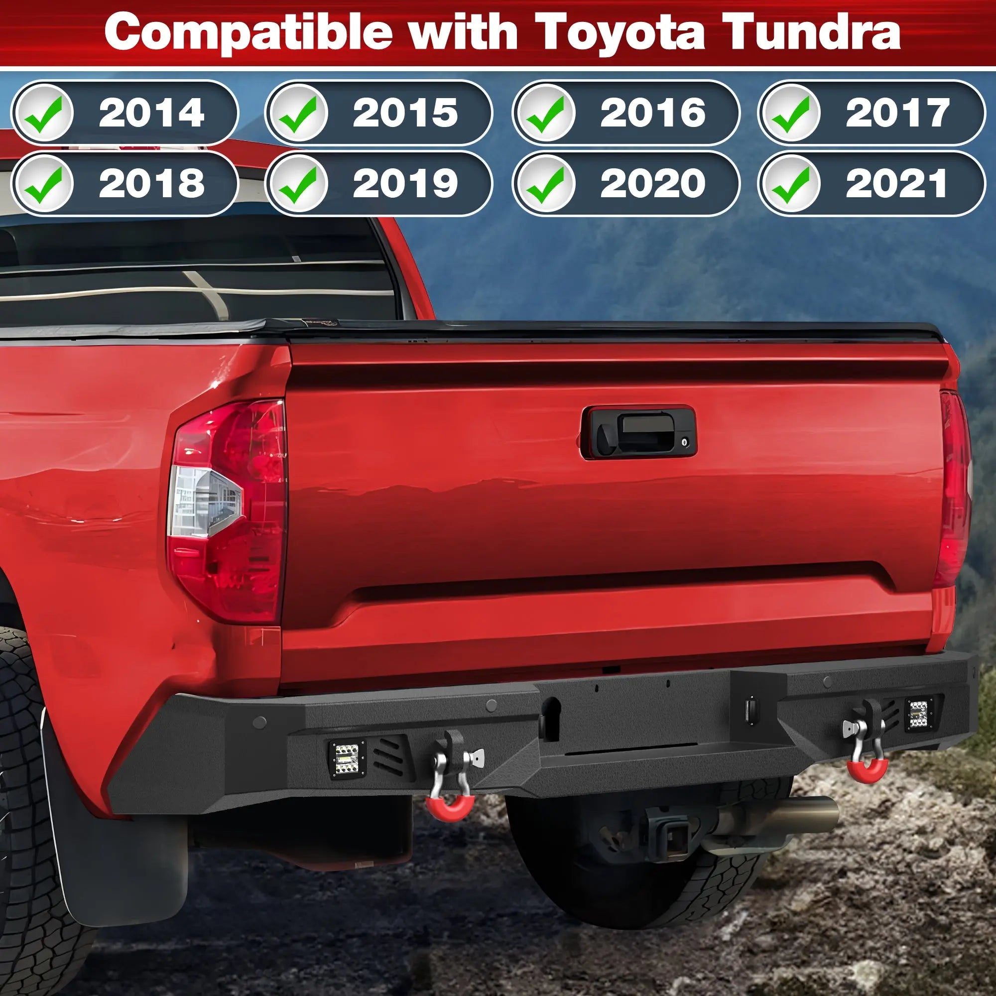Front Bumper and Rear Bumper Fits 2014-2021 Toyota Tundra Front / Rear Truck Bumper With Sensor Holes & LED Lights POFENZE