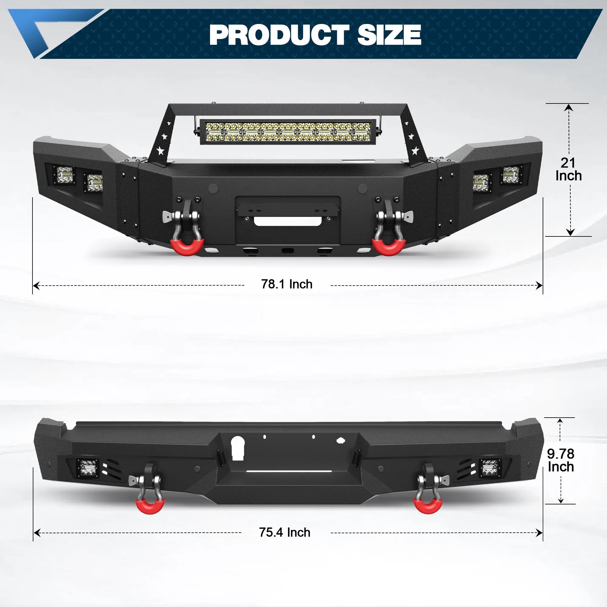 Front Bumper and Rear Bumper Fits 2018-2020 Ford F150 Truck Bumper With Winch Plate &Sensor Holes POFENZE