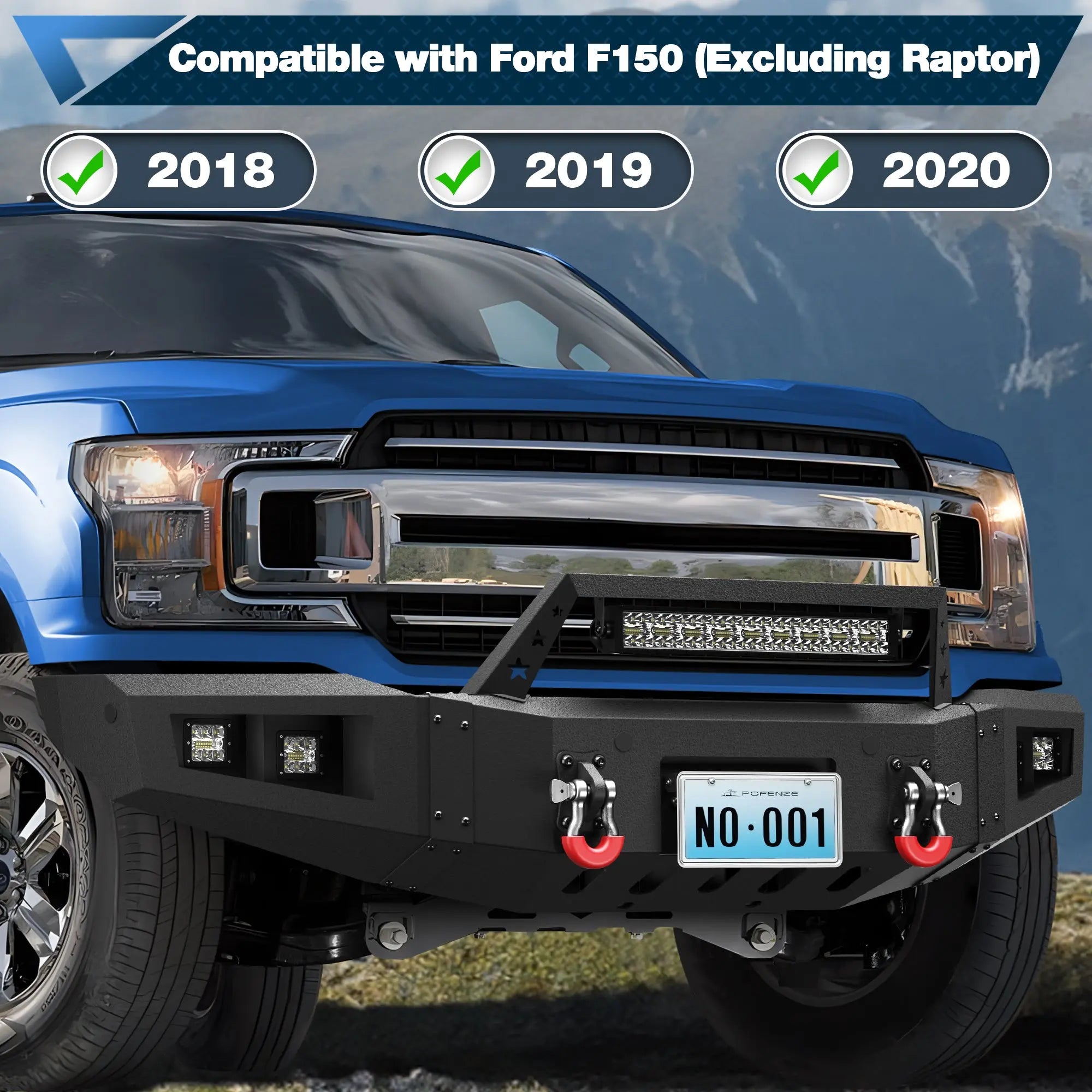 Front Bumper and Rear Bumper Fits 2018-2020 Ford F150 Truck Bumper With Winch Plate &Sensor Holes POFENZE