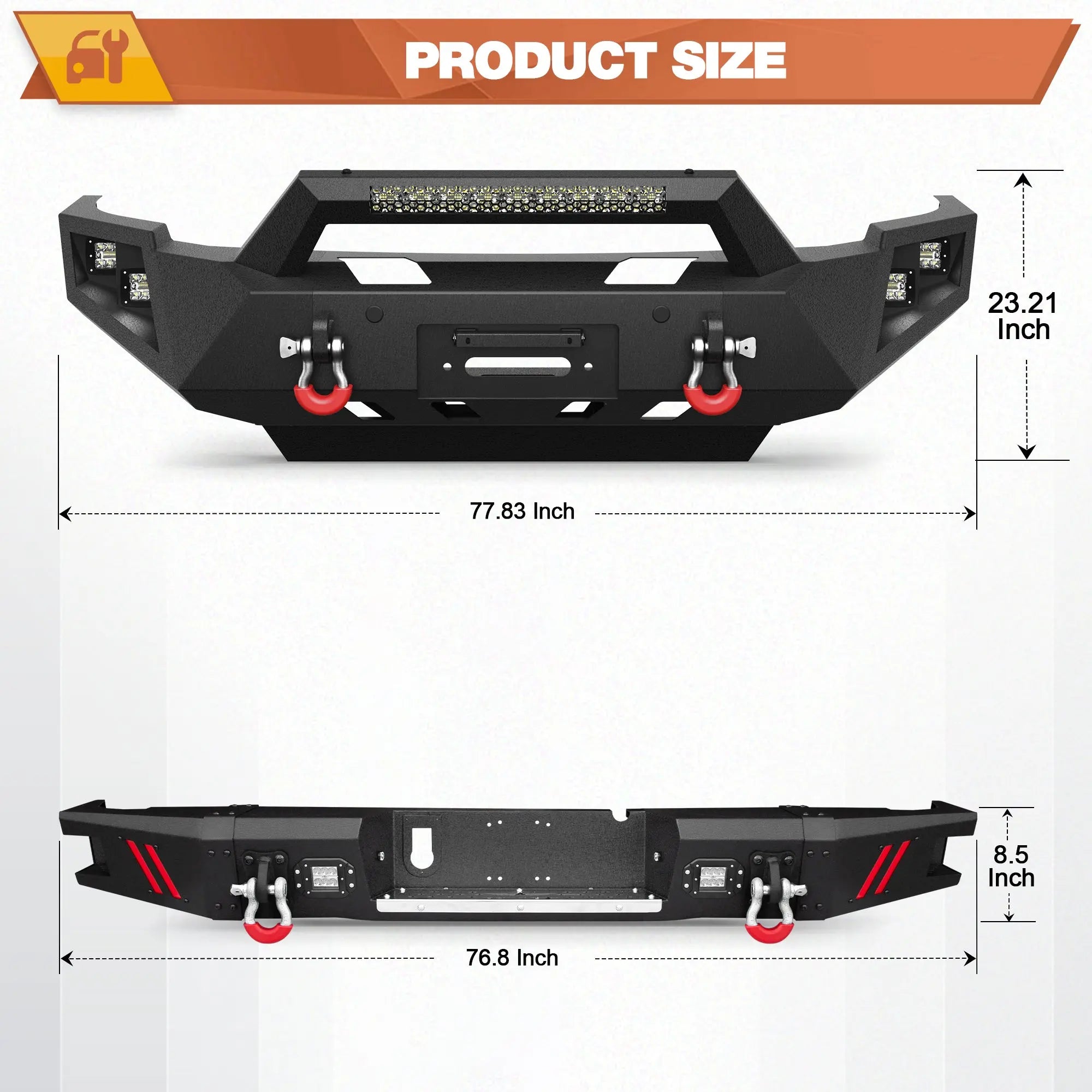 Front Bumper and Rear Bumper for RAM 2500/3500 2010-2018, Full Width Steel Bumper Combo with Winch Plate, LED Light Bar, D-rings, Compatible with 2010-2018 Dodge Ram 2500/3500, Textured Black POFENZE