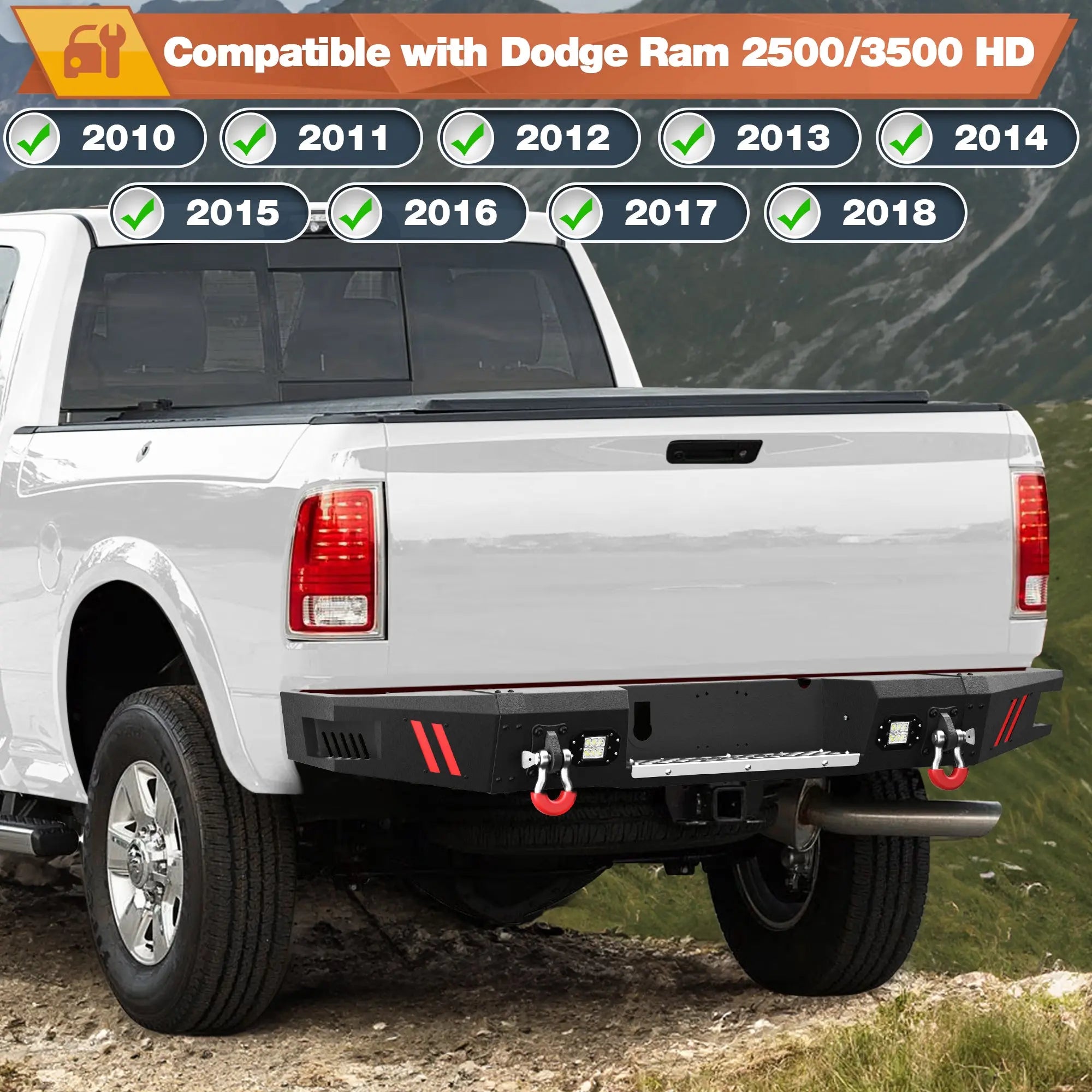 Front Bumper and Rear Bumper for RAM 2500/3500 2010-2018, Full Width Steel Bumper Combo with Winch Plate, LED Light Bar, D-rings, Compatible with 2010-2018 Dodge Ram 2500/3500, Textured Black POFENZE