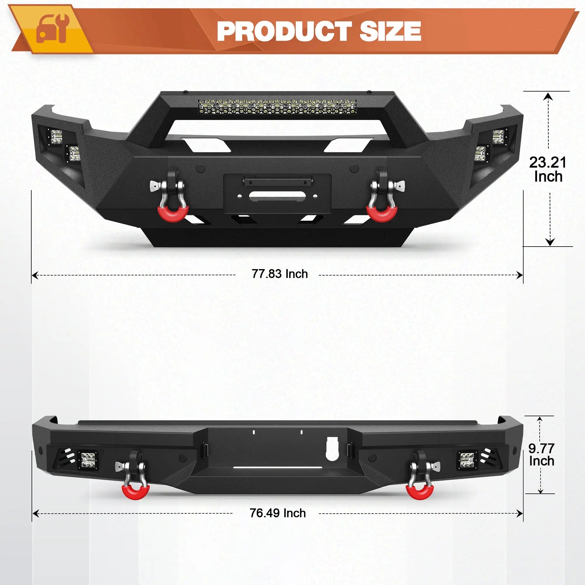 Front Bumper and Rear Bumper for RAM 2500/3500 2010-2018, Full Width Steel Bumper Combo with Winch Plate, LED Light Bar, D-rings, Compatible with 2010-2018 Dodge Ram 2500/3500, Textured Black POFENZE