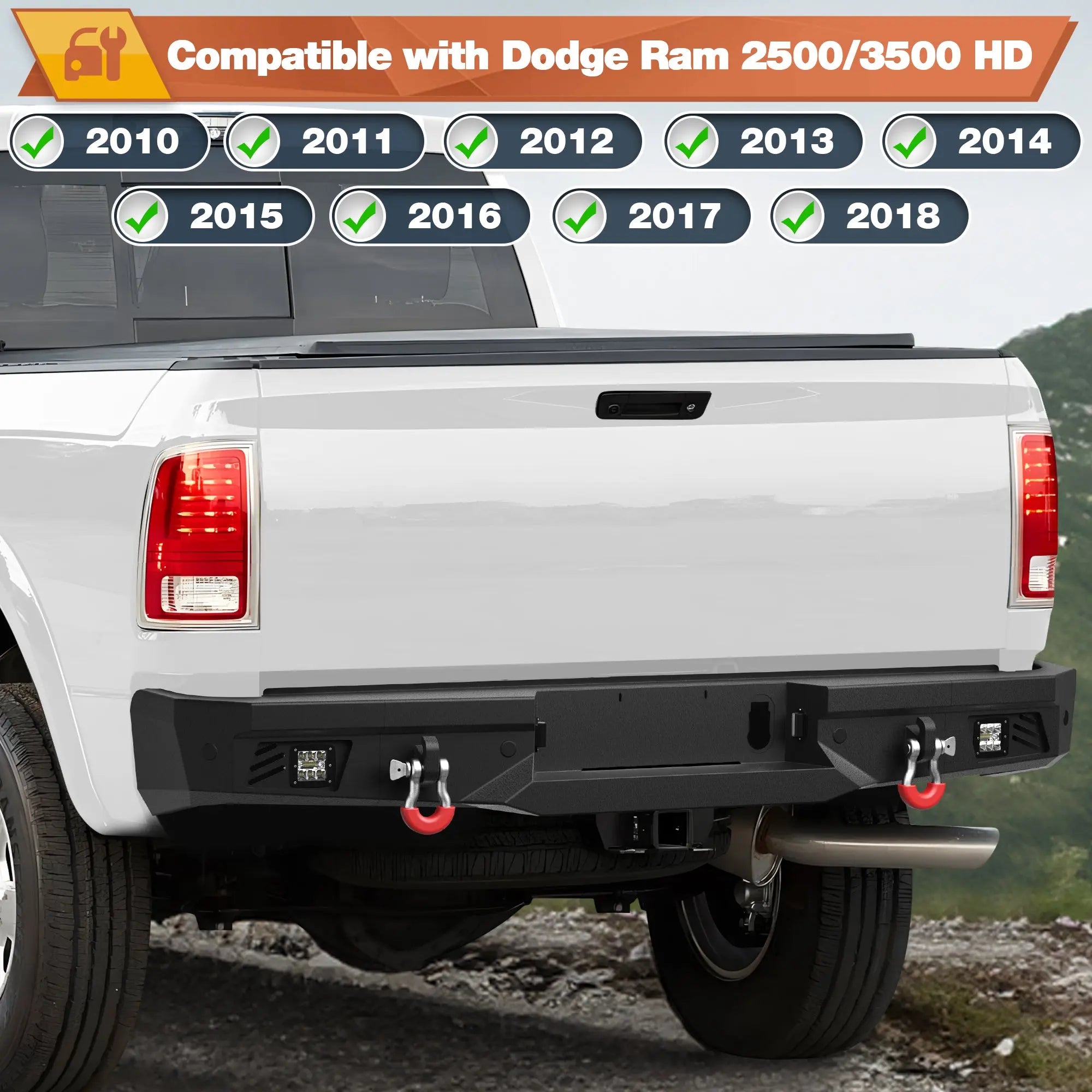 Front Bumper and Rear Bumper for RAM 2500/3500 2010-2018, Full Width Steel Bumper Combo with Winch Plate, LED Light Bar, D-rings, Compatible with 2010-2018 Dodge Ram 2500/3500, Textured Black POFENZE