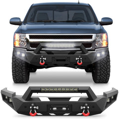 Front Bumper for 2007-2013 Chevrolet Silverado 1500 Chevy Bumper w/Winch Plate, LED Lights, D-rings and License Plate Bracket POFENZE