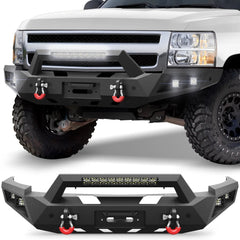 Front Bumper for 2007-2013 Chevrolet Silverado 1500 Chevy Bumper w/Winch Plate, LED Lights, D-rings and License Plate Bracket POFENZE