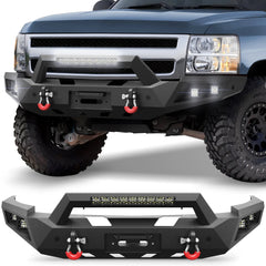 Front Bumper for 2007-2013 Chevrolet Silverado 1500 Chevy Bumper w/Winch Plate, LED Lights, D-rings and License Plate Bracket POFENZE
