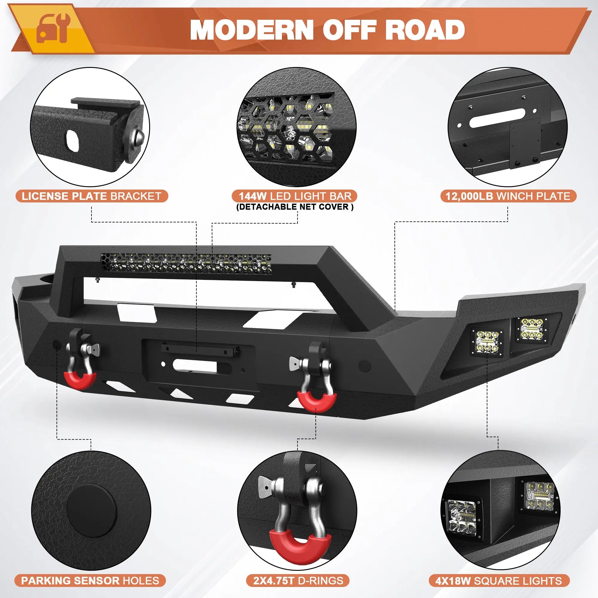 Front Bumper for 2007-2013 Chevrolet Silverado 1500 Chevy Bumper w/Winch Plate, LED Lights, D-rings and License Plate Bracket POFENZE