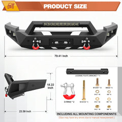 Front Bumper for 2007-2013 Chevrolet Silverado 1500 Chevy Bumper w/Winch Plate, LED Lights, D-rings and License Plate Bracket POFENZE