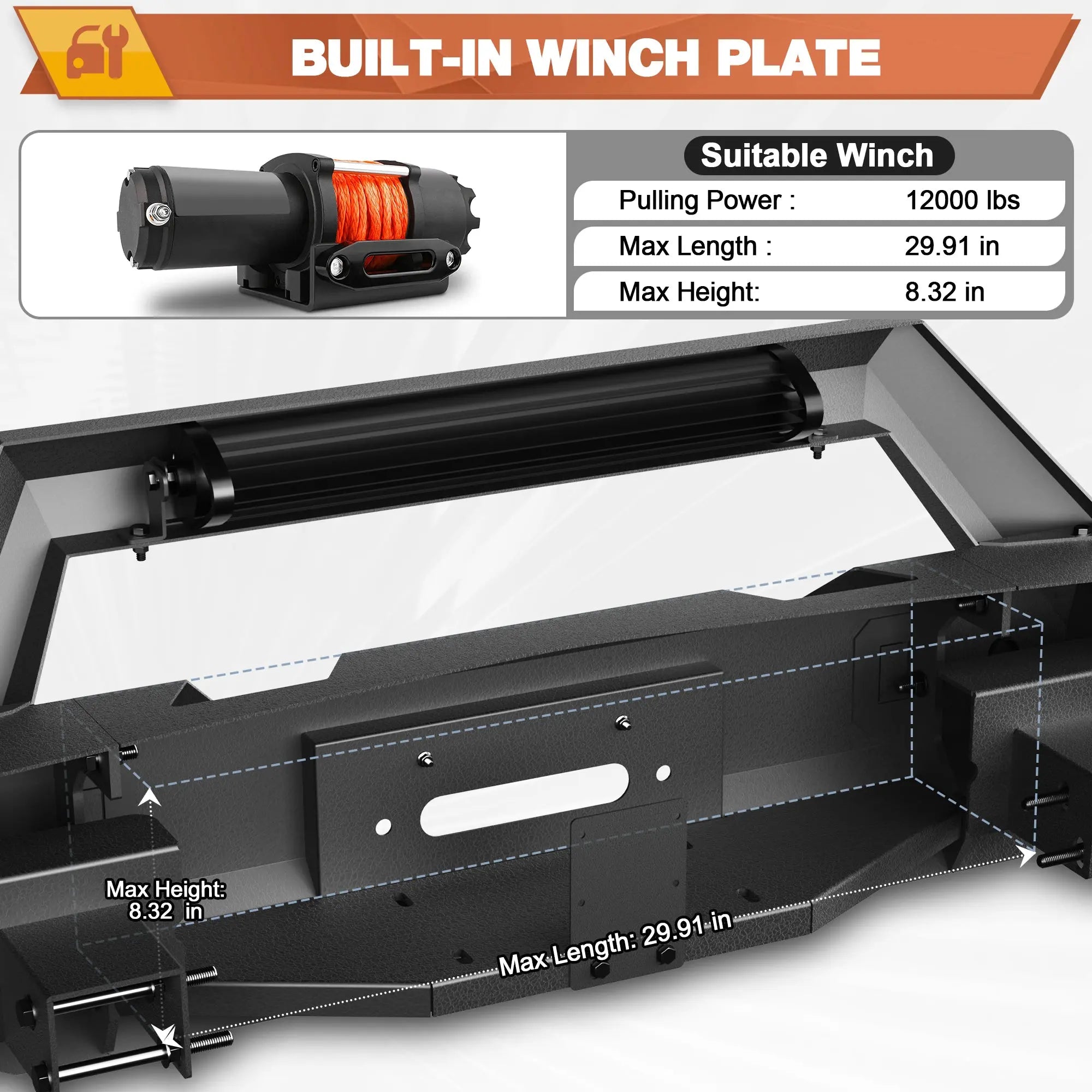 Front Bumper for 2007-2013 Chevrolet Silverado 1500 Chevy Bumper w/Winch Plate, LED Lights, D-rings and License Plate Bracket POFENZE