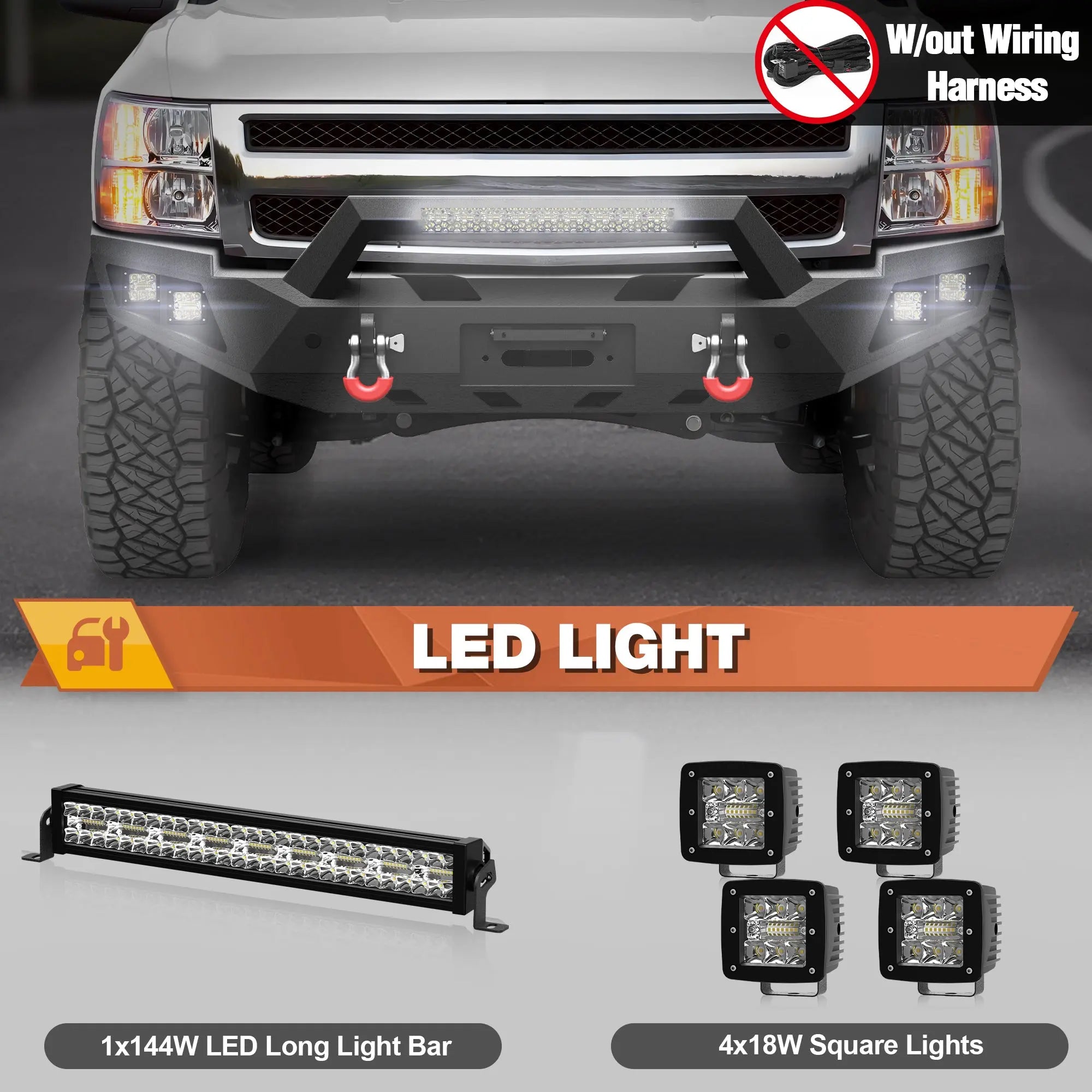 Front Bumper for 2007-2013 Chevrolet Silverado 1500 Chevy Bumper w/Winch Plate, LED Lights, D-rings and License Plate Bracket POFENZE