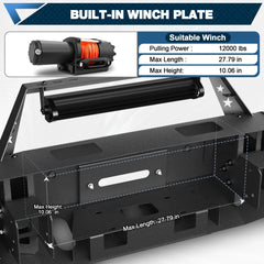 Front Bumper for 2007-2013 Chevy Silverado 1500 Full Width Offroad Bumper w/Winch Plate, 144W Light Bar, 4x18w Lights, D-rings, License Plate Bracket POFENZE